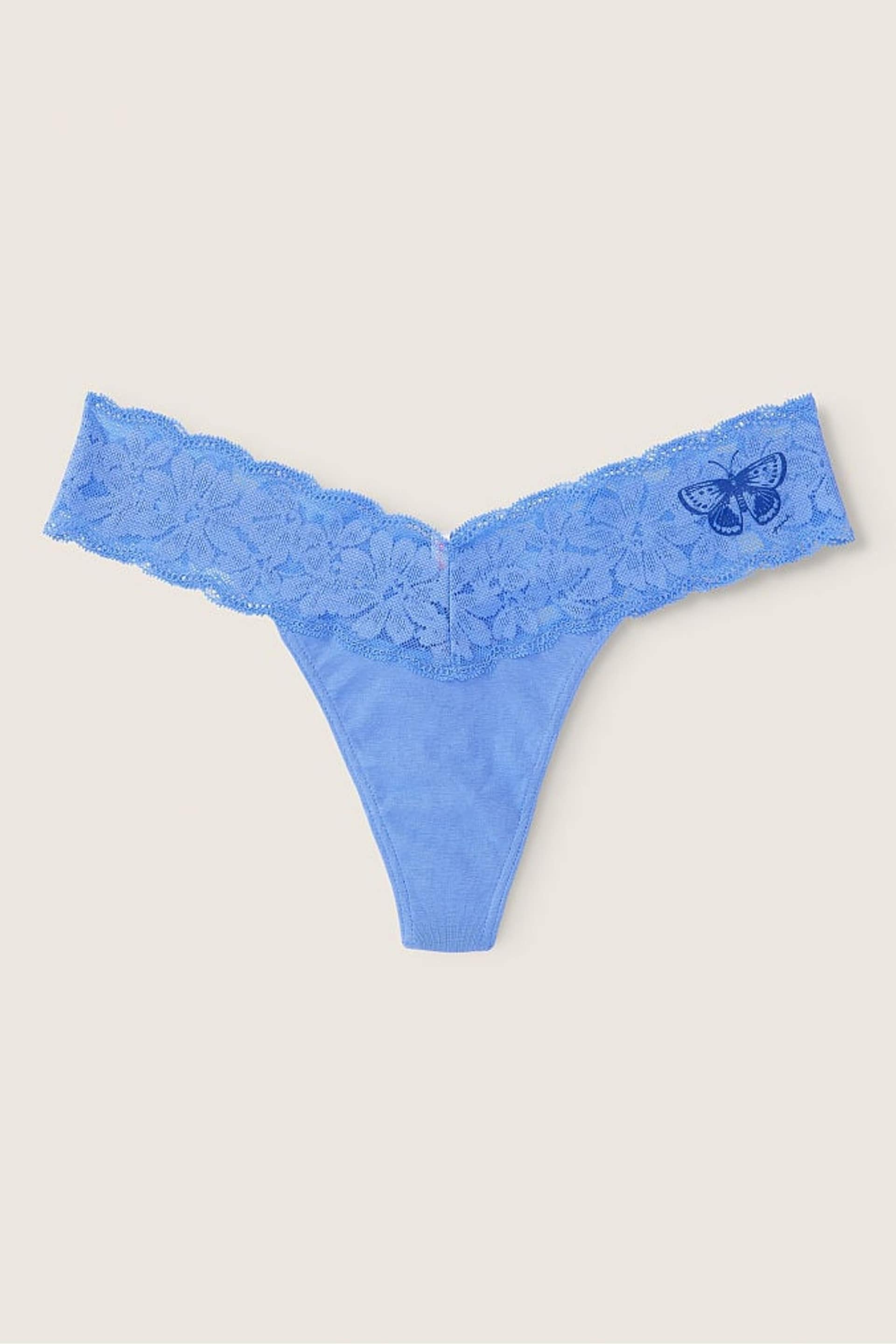 Victoria's Secret PINK Cornflower Blue With Graphic Band Everyday Lace Trim Thong Knickers - Image 1 of 2