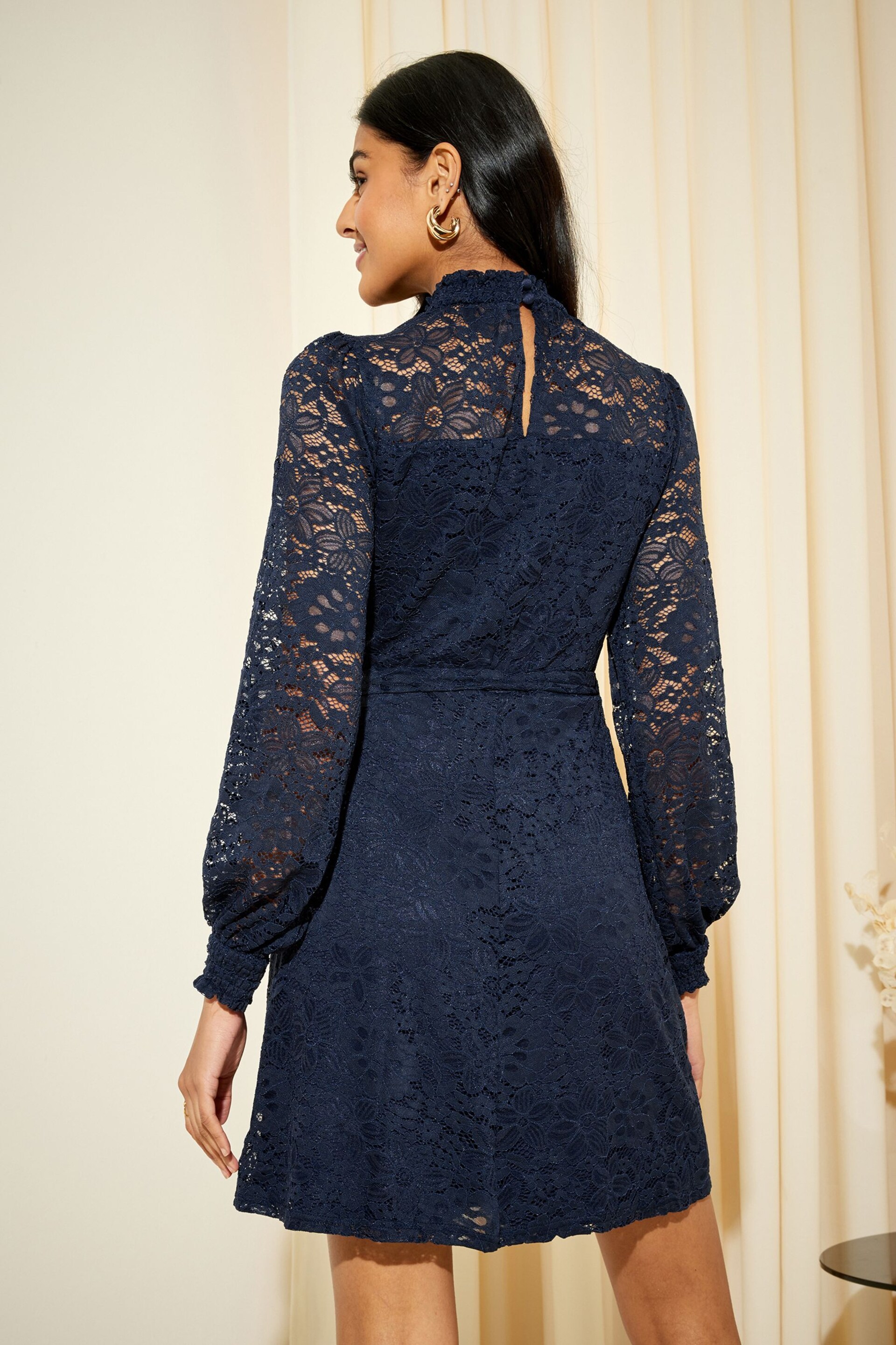 Friends Like These Navy Blue Long Sleeve Lace Mini Dress - Image 4 of 4