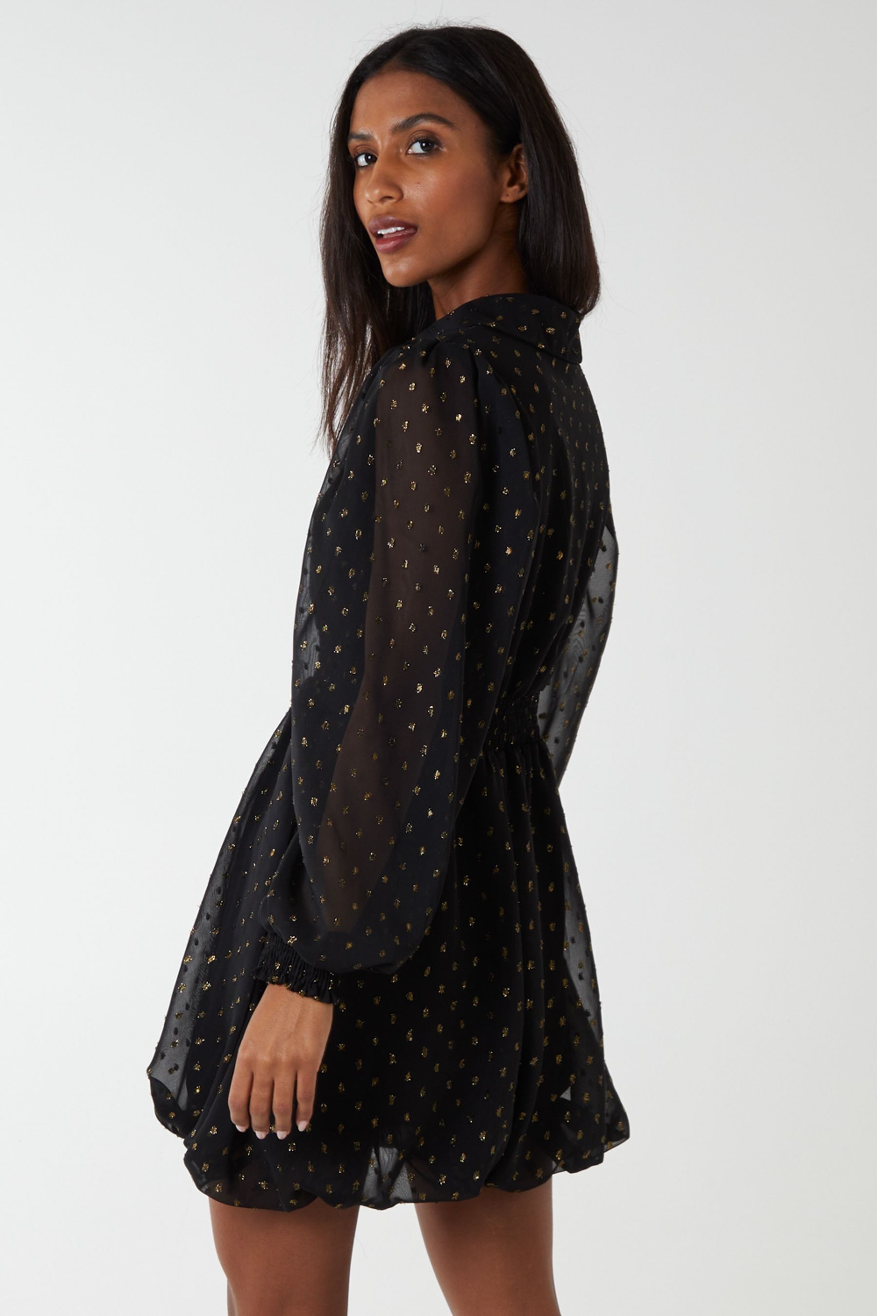 Buy Blue Vanilla Black Gold Shirred Waist Puff Hem Shirt Dress from Next Luxembourg