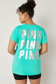 Victoria's Secret PINK Blue Teal Ice Logo Short Sleeve T-Shirt - Image 2 of 5