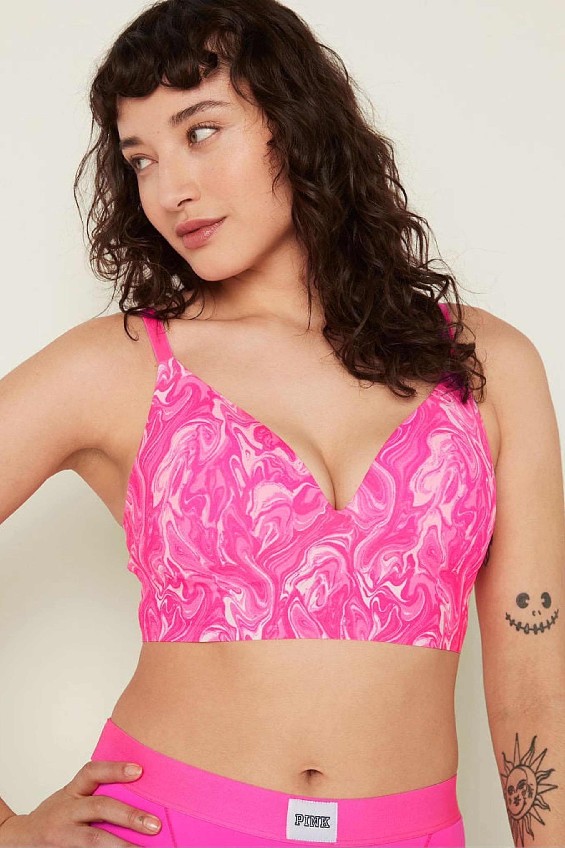 Victoria's Secret PINK Atomic Pink Marble Smooth Non Wired Push Up Bralette - Image 1 of 4
