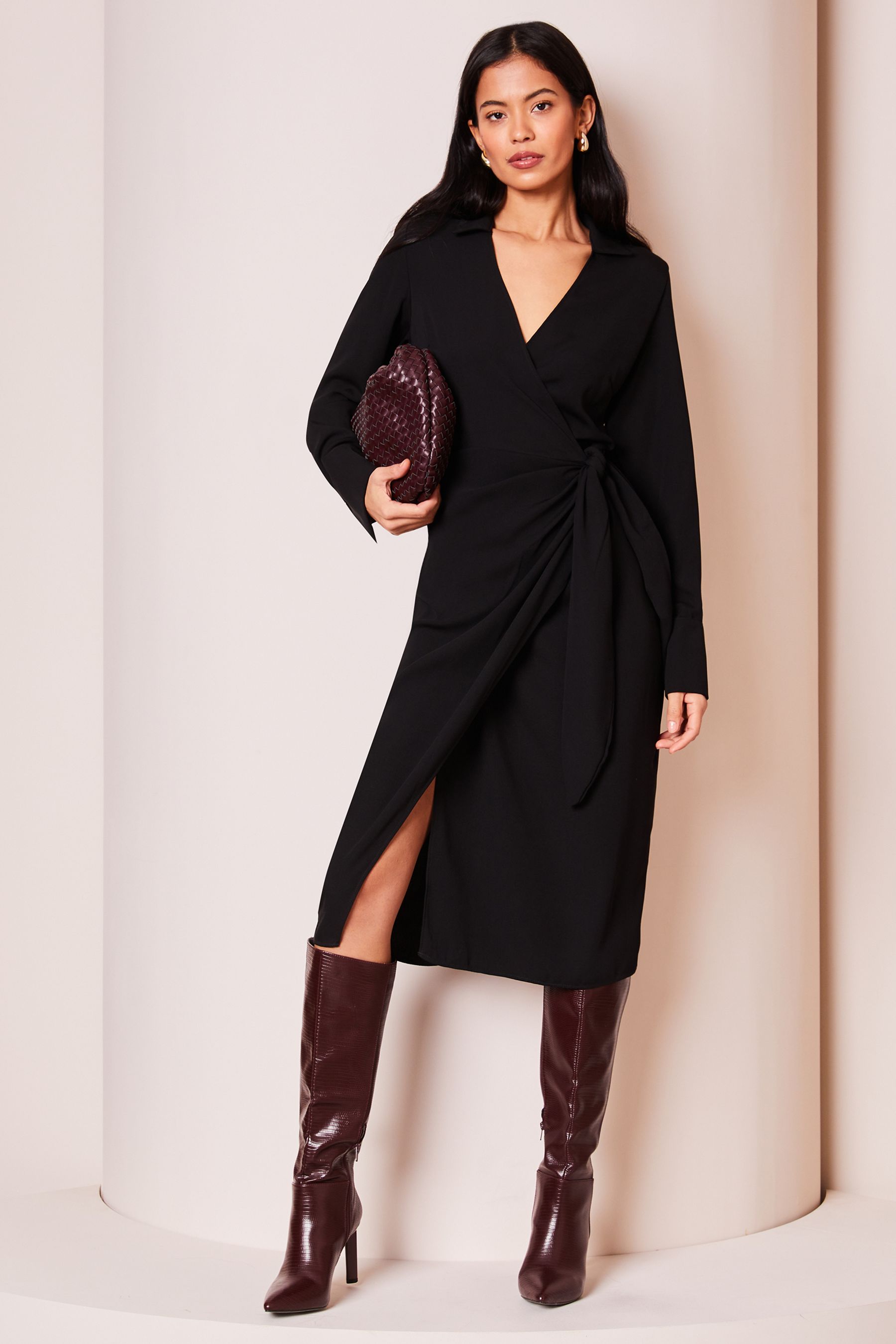 Black wrap shirt dress outlet