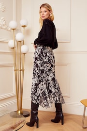 Love & Roses Black/White Animal Printed Ruffle Midi Skirt - Image 3 of 4