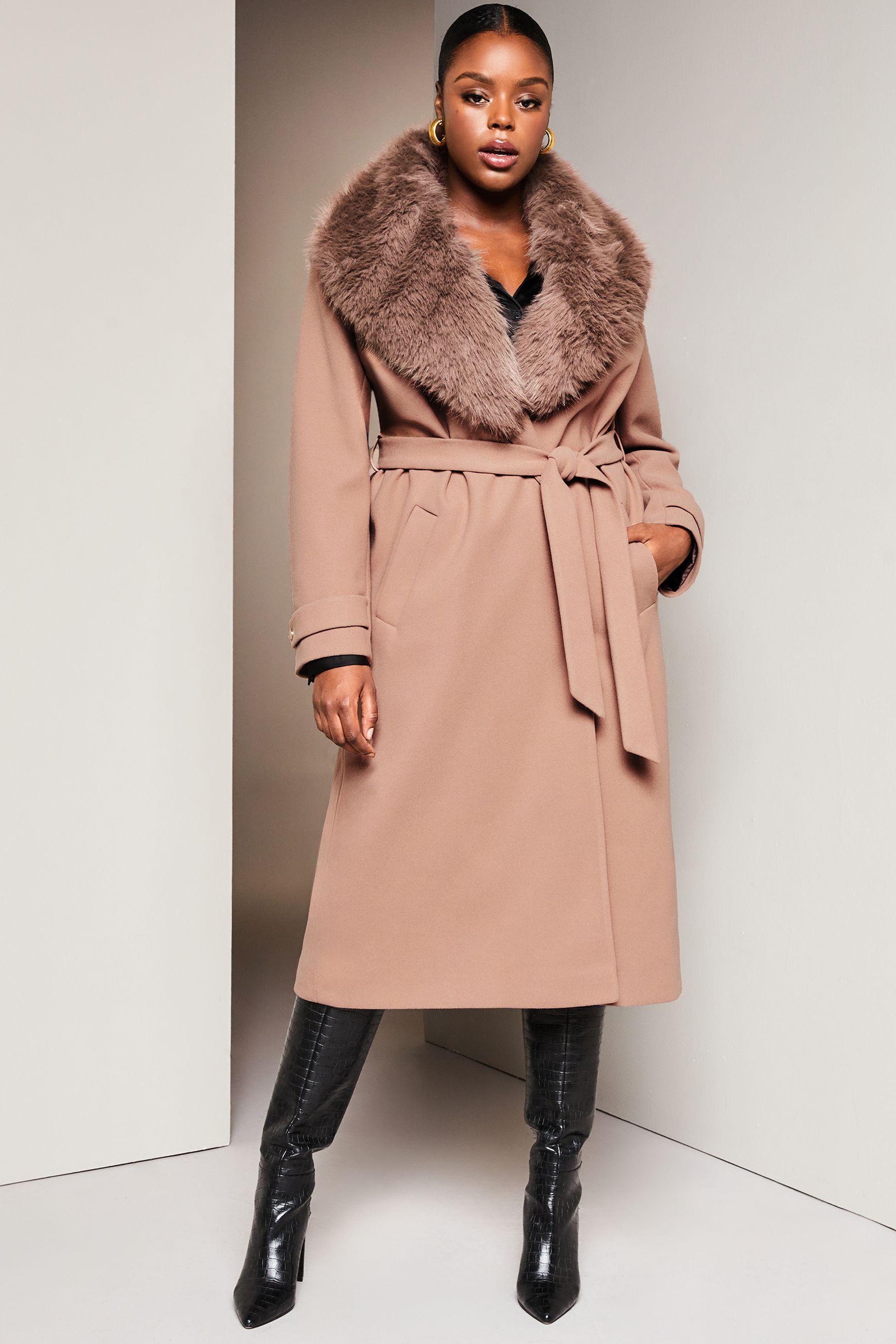 Lipsy wrap coat in camel hot sale