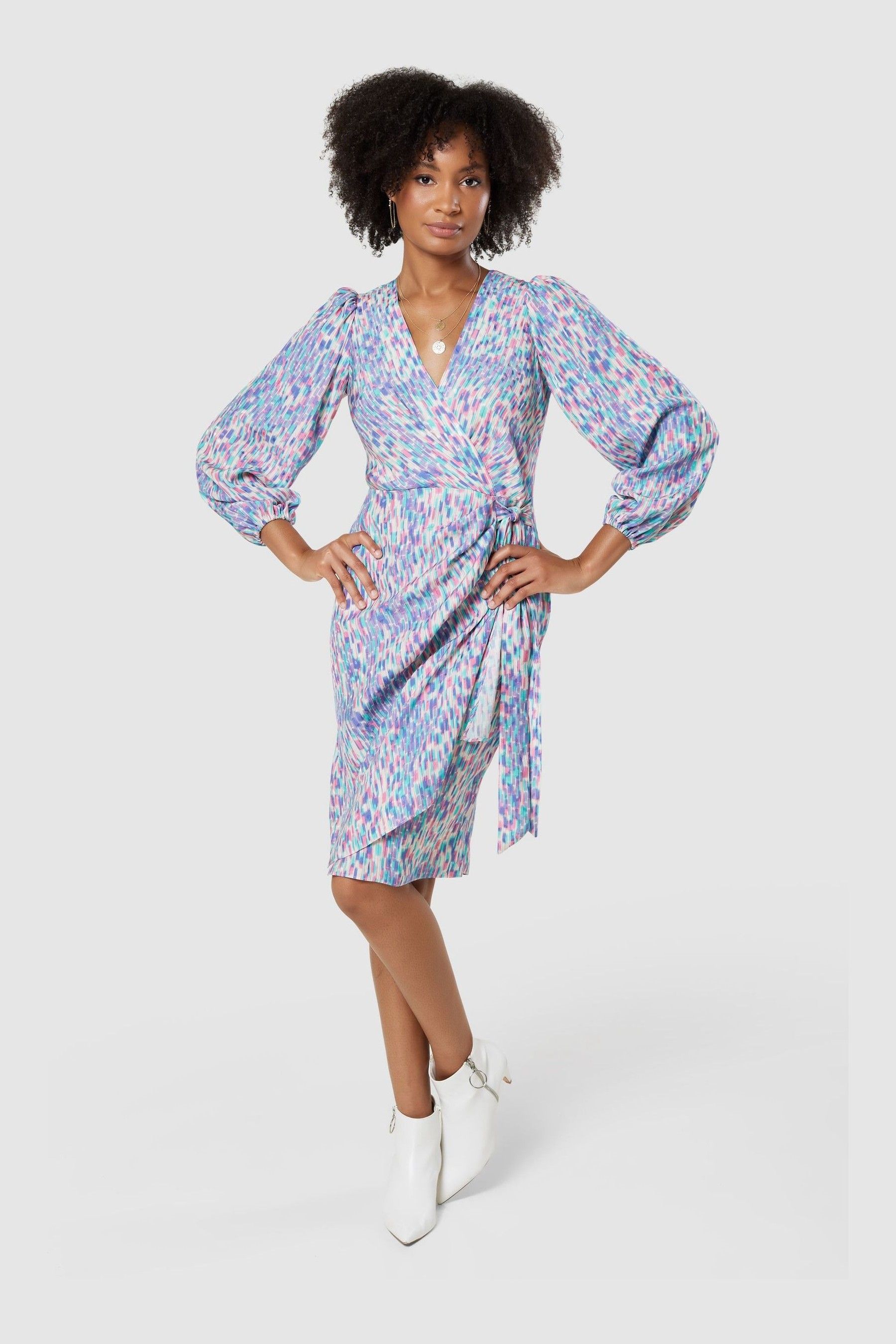 Buy Closet Purple Multi Midi Pleated Wrap Dress from Next Luxembourg