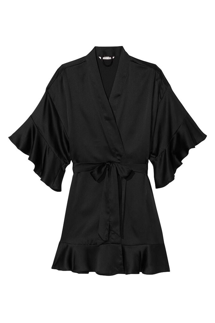 Victoria's Secret Black Flounce Satin Robe - Image 3 of 3