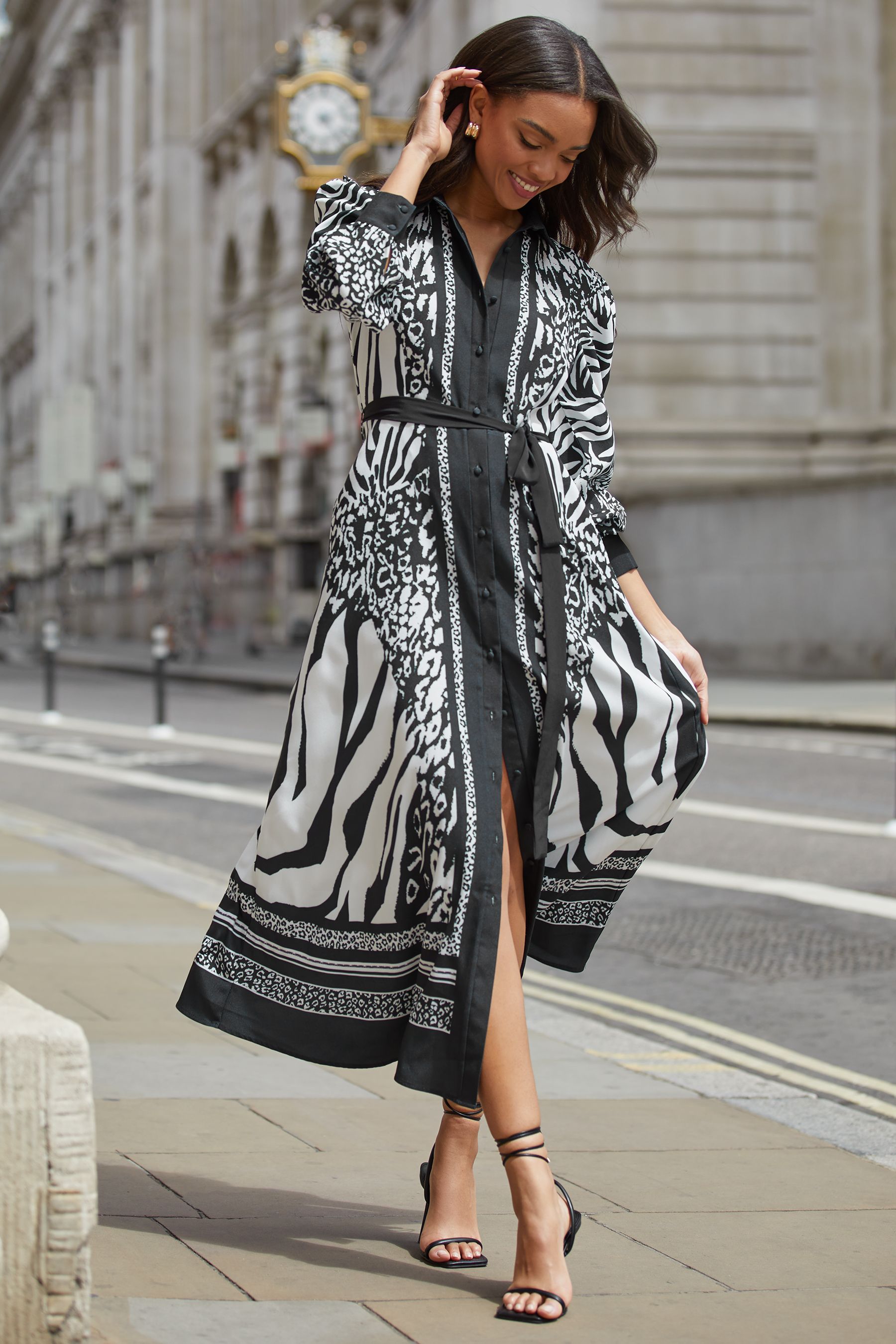 Buy Lipsy Monochrome Petite Belted Long Sleeve Sleeve Maxi Shirt Dress from Next Slovenia
