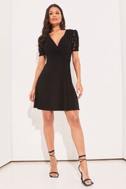 Lipsy Black Lace Jersey Knot Front Mini Skater Dress - Image 3 of 4