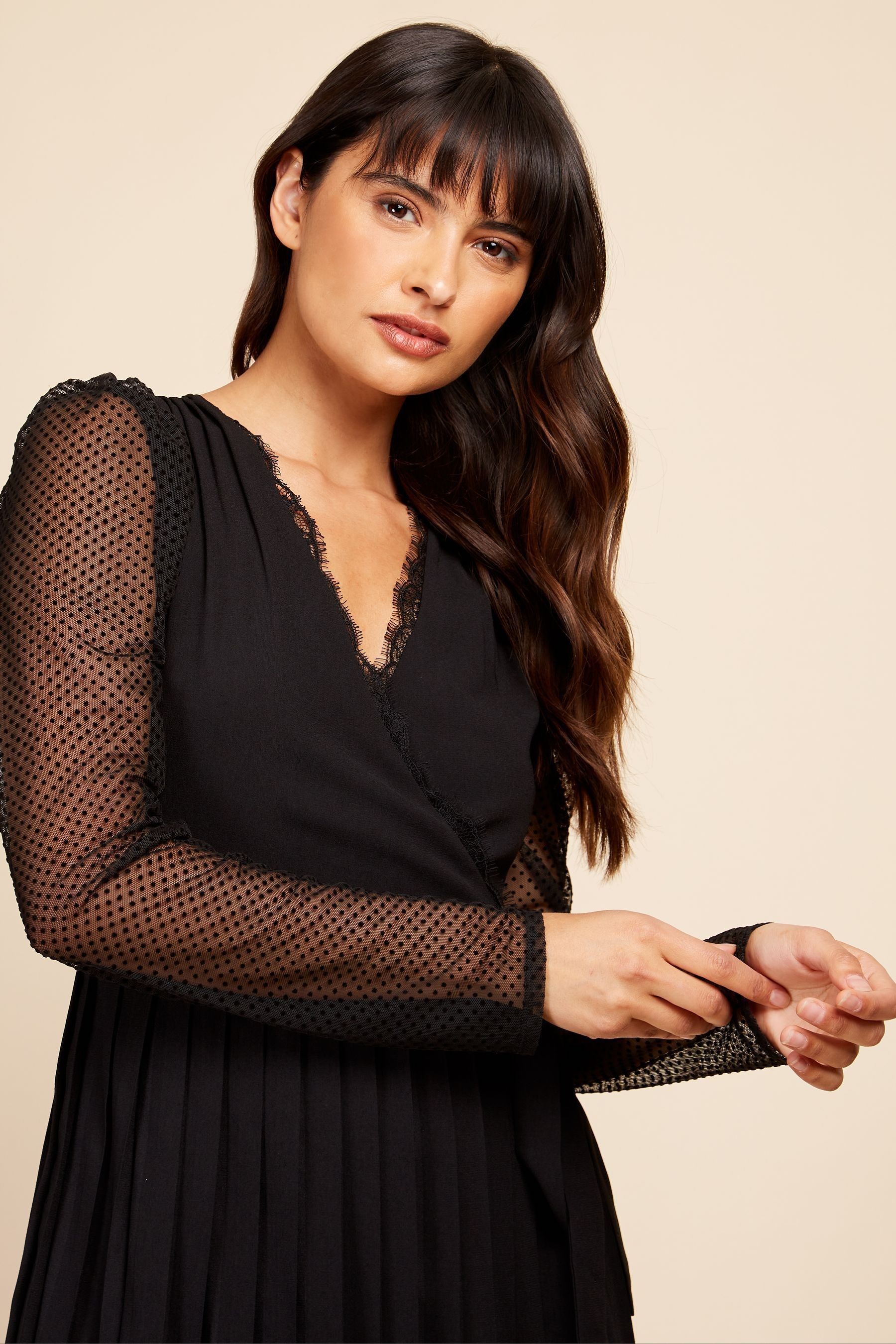 Buy Little Mistress Black Spot Mesh Midi Wrap Dress from Next Luxembourg