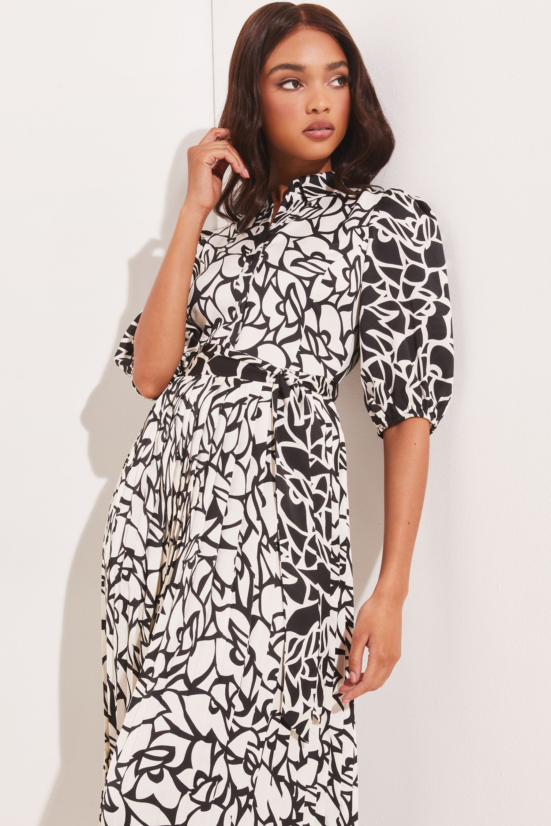 Lipsy printed pleated cold shoulder midi dress hot sale