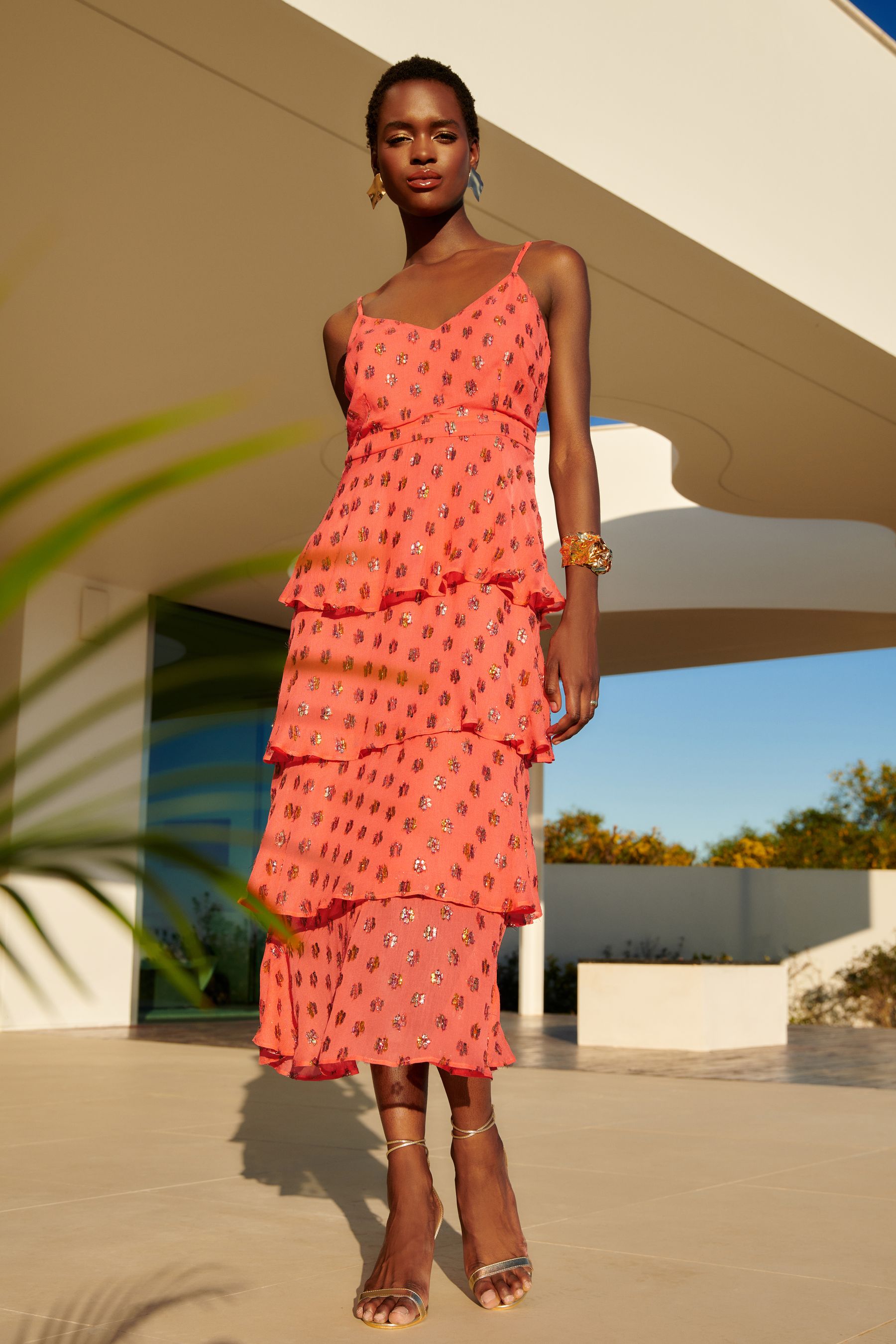 Polka dot cami midi dress deals
