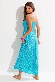 Pour Moi Blue Aqua Spot Removable Straps Shirred Bodice Maxi Dress - Image 3 of 5