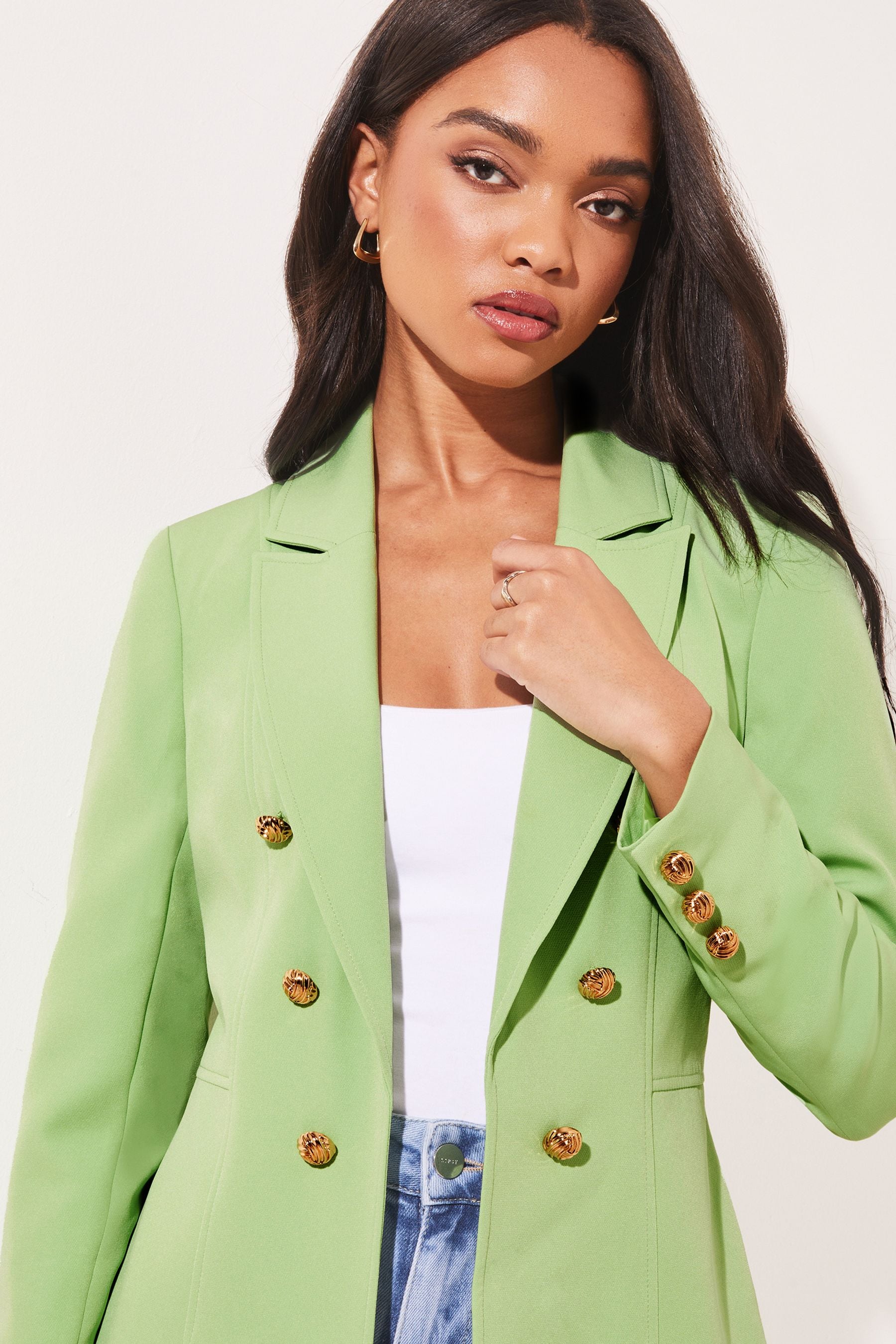 Military tailored button blazer discount