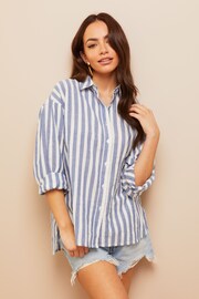Friends Like These Blue Linen Look Button Through Long Sleeve Shirt - Image 1 of 4