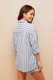 Friends Like These Blue Linen Look Button Through Long Sleeve Shirt - Image 2 of 4