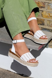 Linzi White Rian Two Part Espadrille Inspired Platform Wedge - Image 1 of 4