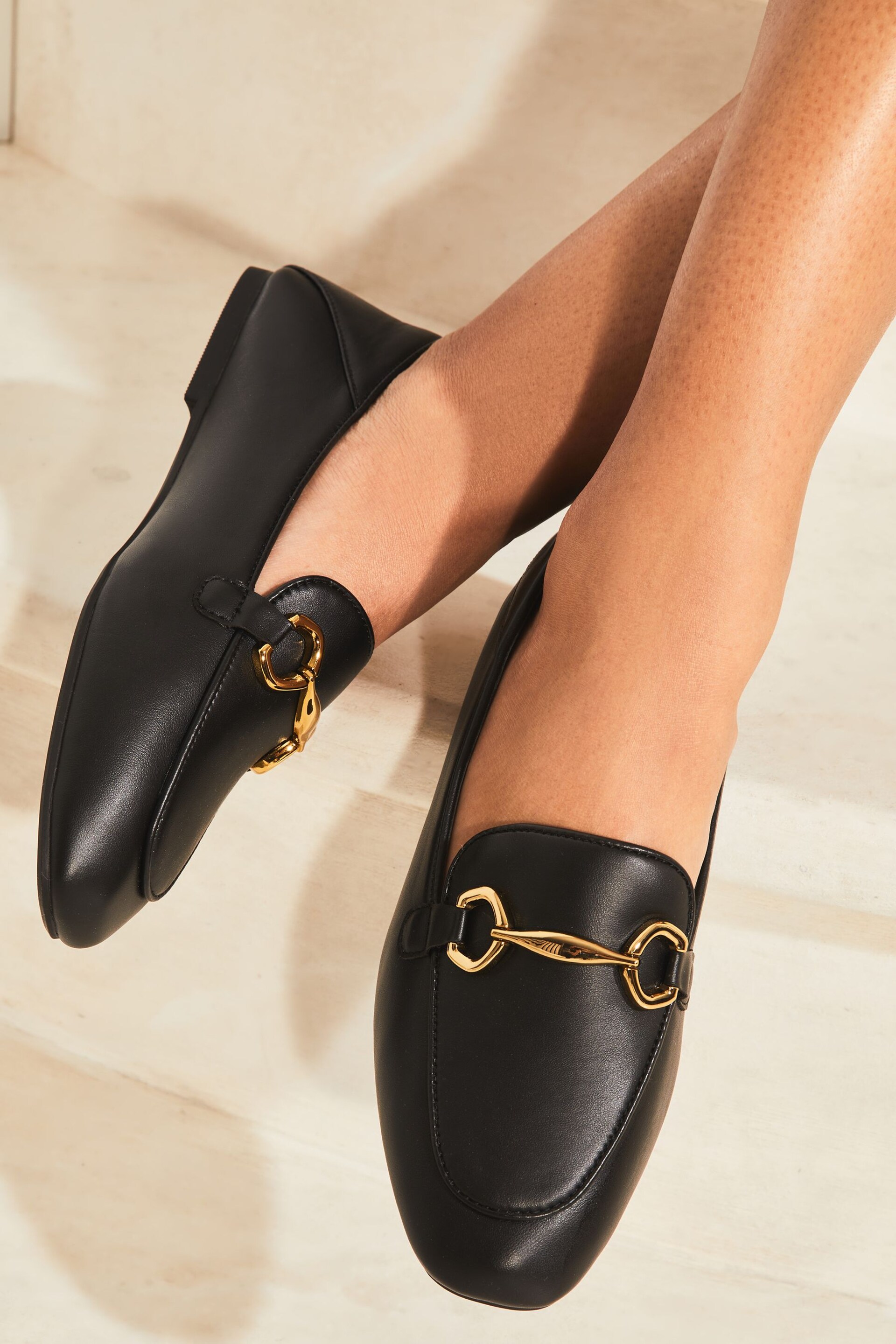 Lipsy Black Wide FIt Snaffle Chain Detail Slip On Loafer - Image 2 of 3