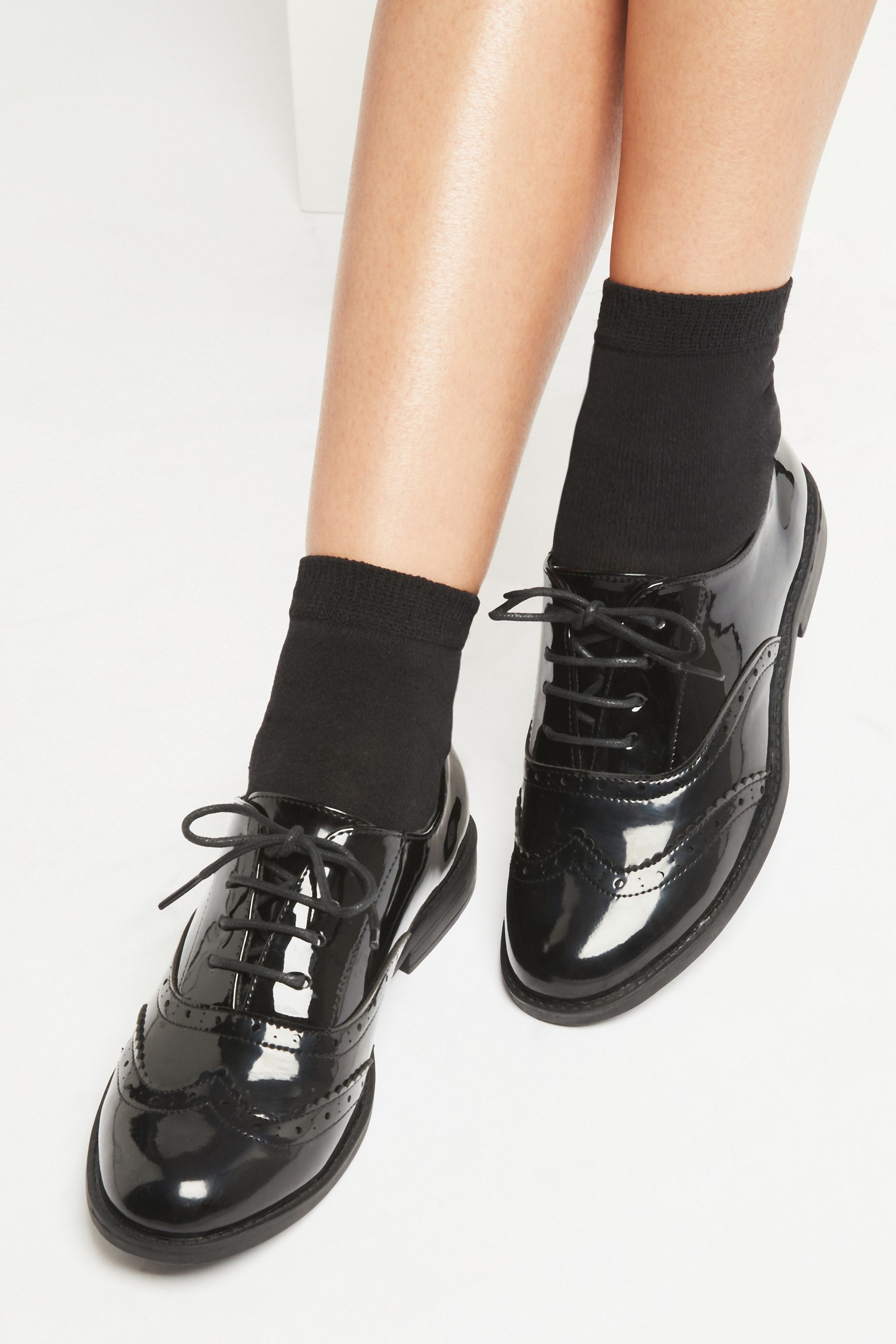 Buy Lipsy Girl Black Lace Up Flat Patent Brogue School Shoe from the Next UK online shop
