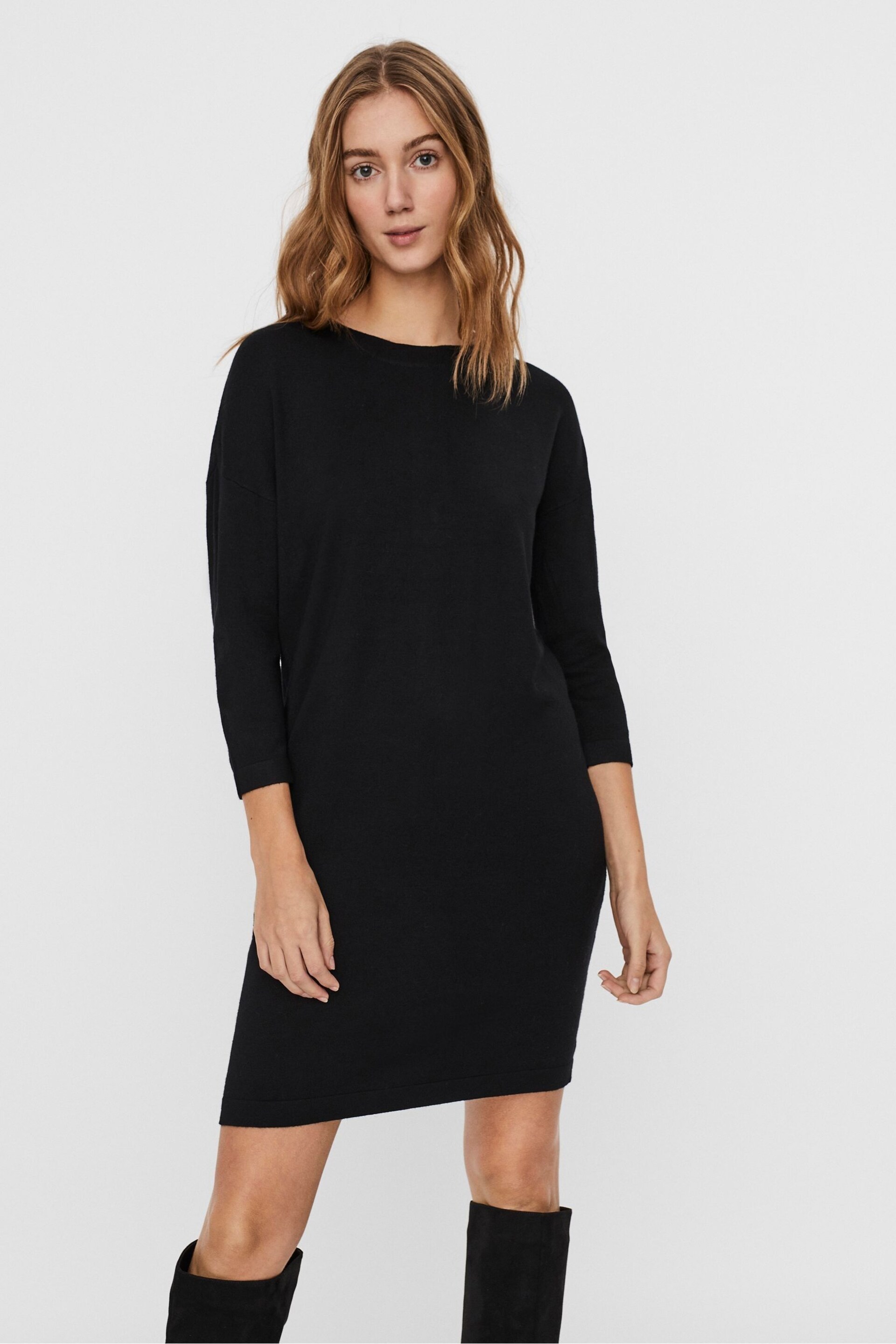 VERO MODA Black 3/4 Sleeve Knitted Dress - Image 1 of 5