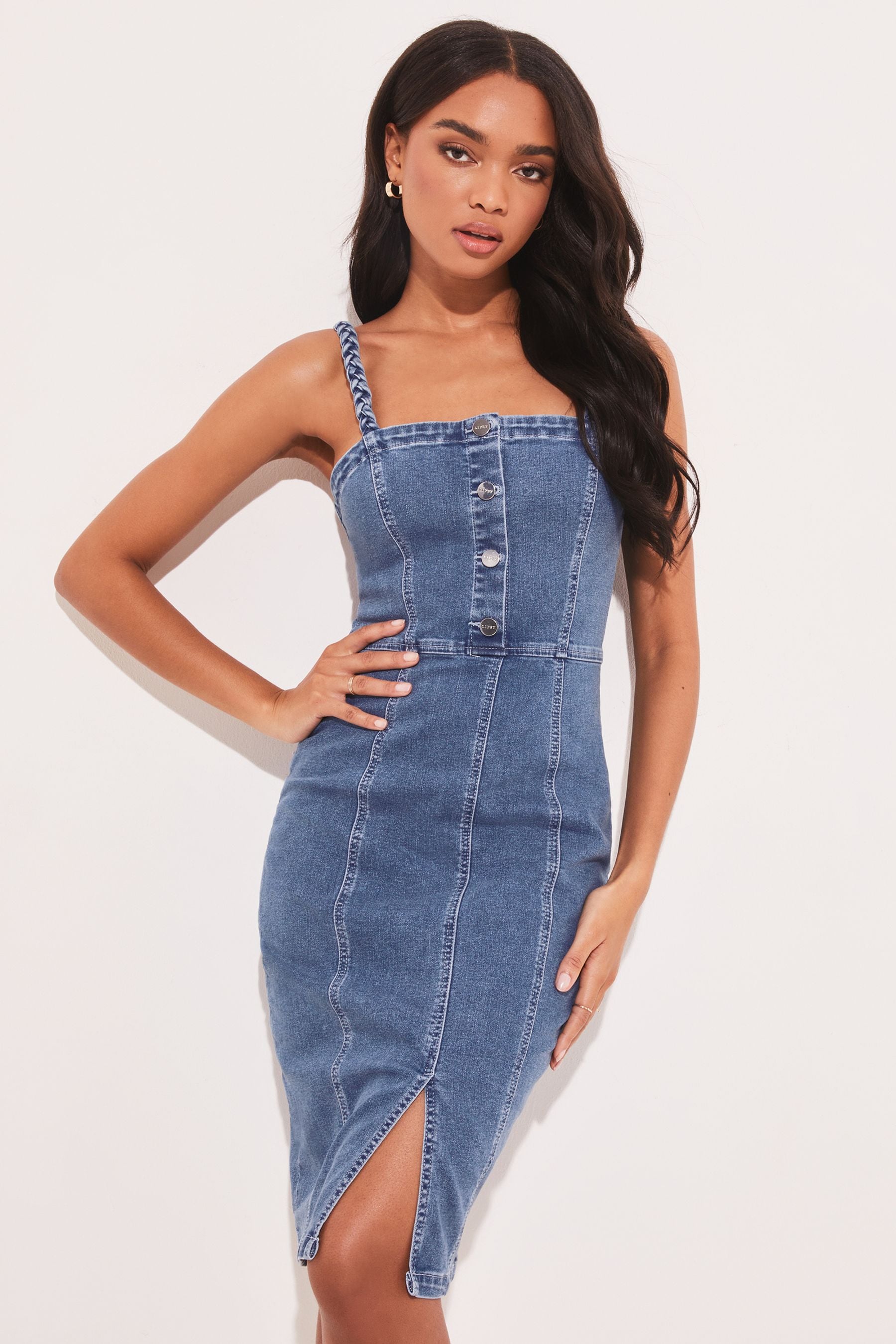 Buy Lipsy Blue Braided Bodycon Denim Midi Dress from Next Luxembourg