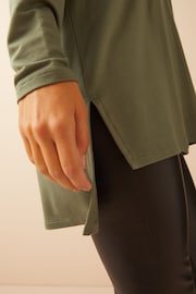 Friends Like These Khaki Green Petite Soft Jersey V Neck Long Sleeve Tunic Top - Image 4 of 4