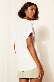 Friends Like These Ivory White V Neck Roll Sleeve Button Blouse - Image 4 of 4