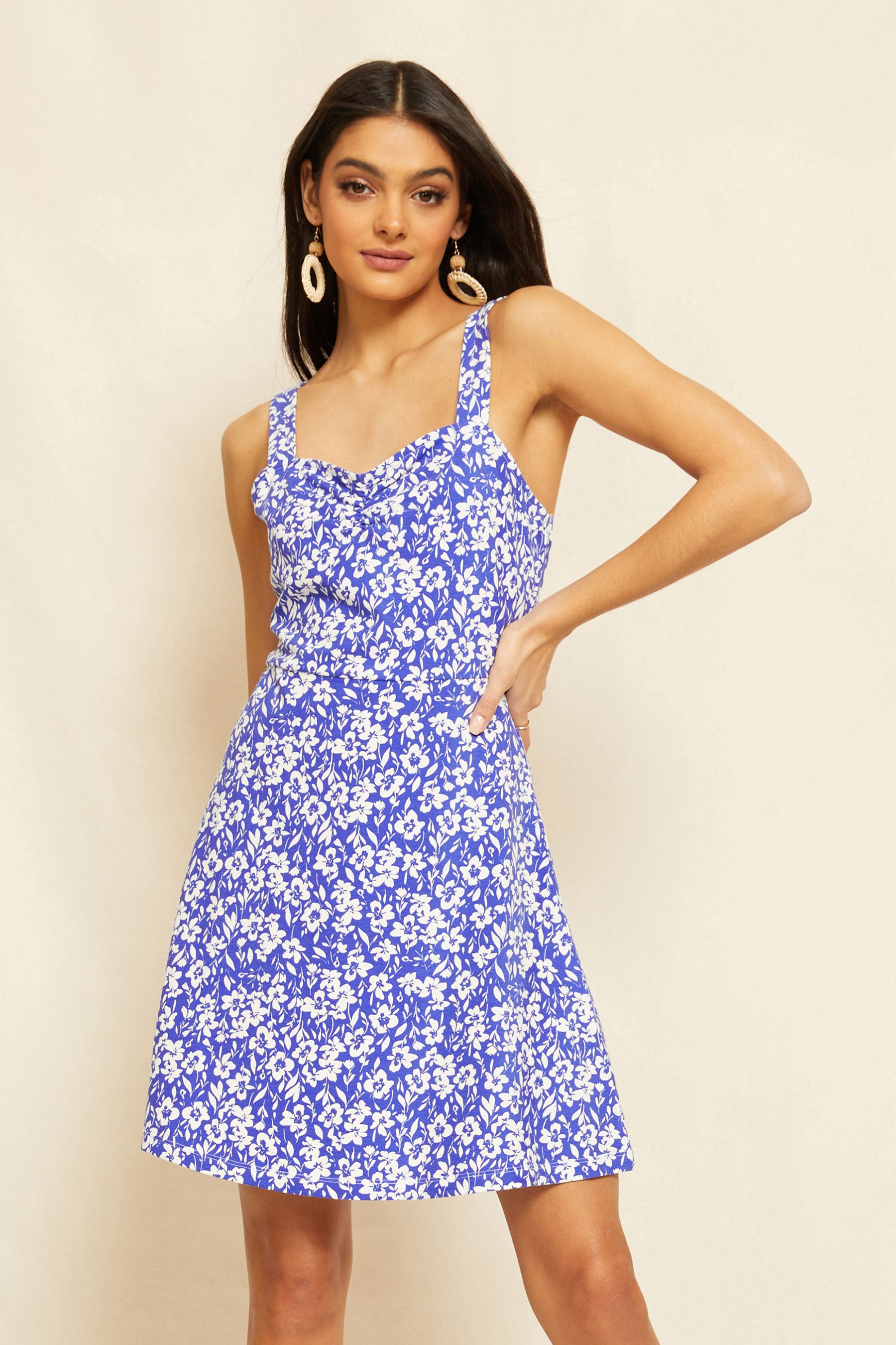 Buy Friends Like These Blue Floral Strappy Sweetheart Neck Summer Mini Sundress from Next Germany