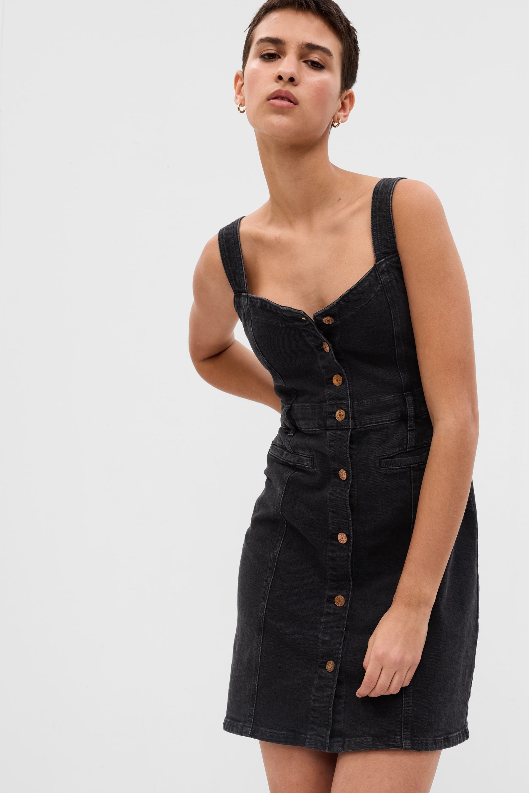 Buy Gap Black Button Front Sleeveless Denim Mini Dress from Next Ireland