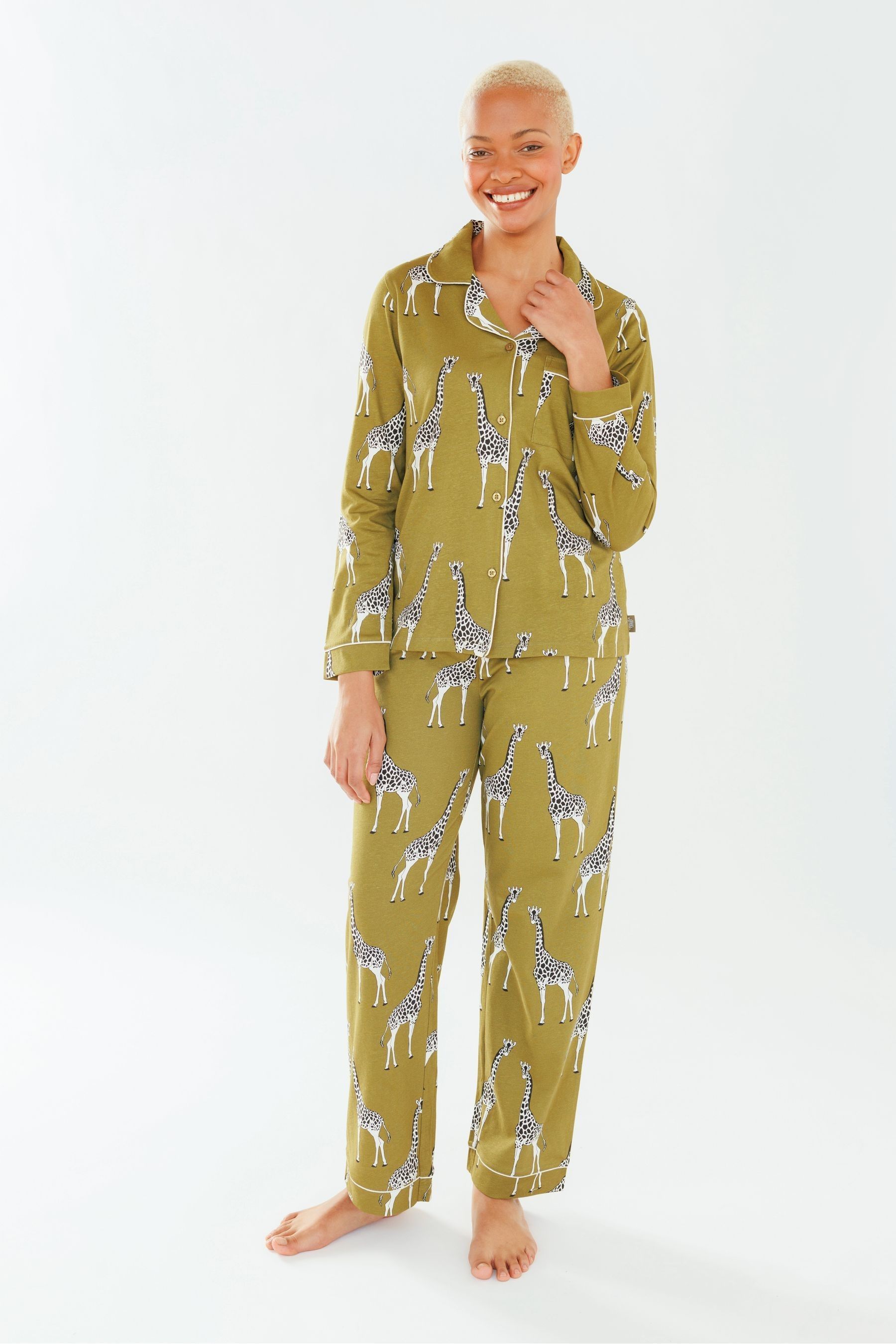 Buy Chelsea Peers Green Organic Cotton Button Up Long Pyjama Set Women s from Next Luxembourg