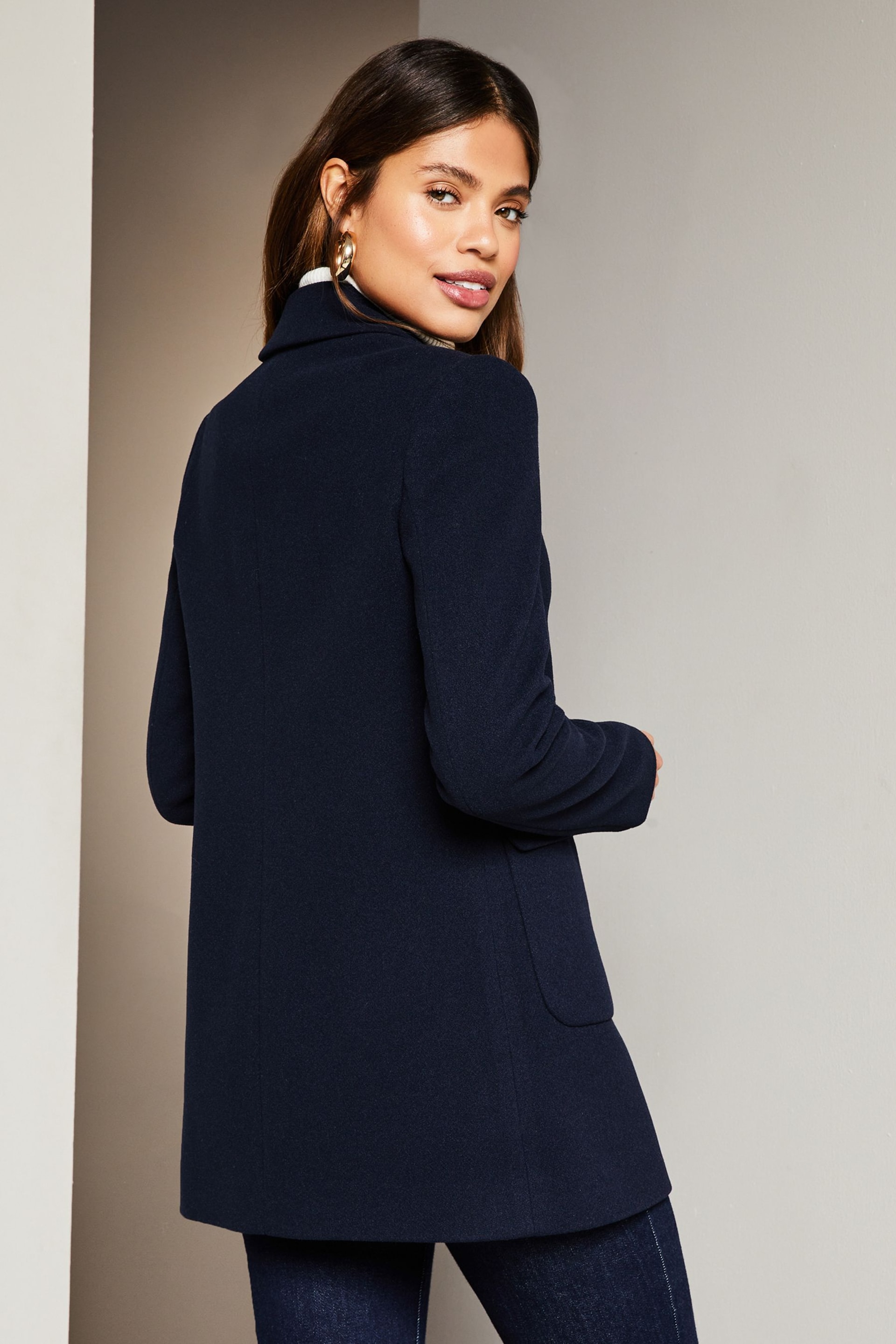 Lipsy Navy Blue Hammered Button Dolly Coat - Image 2 of 4