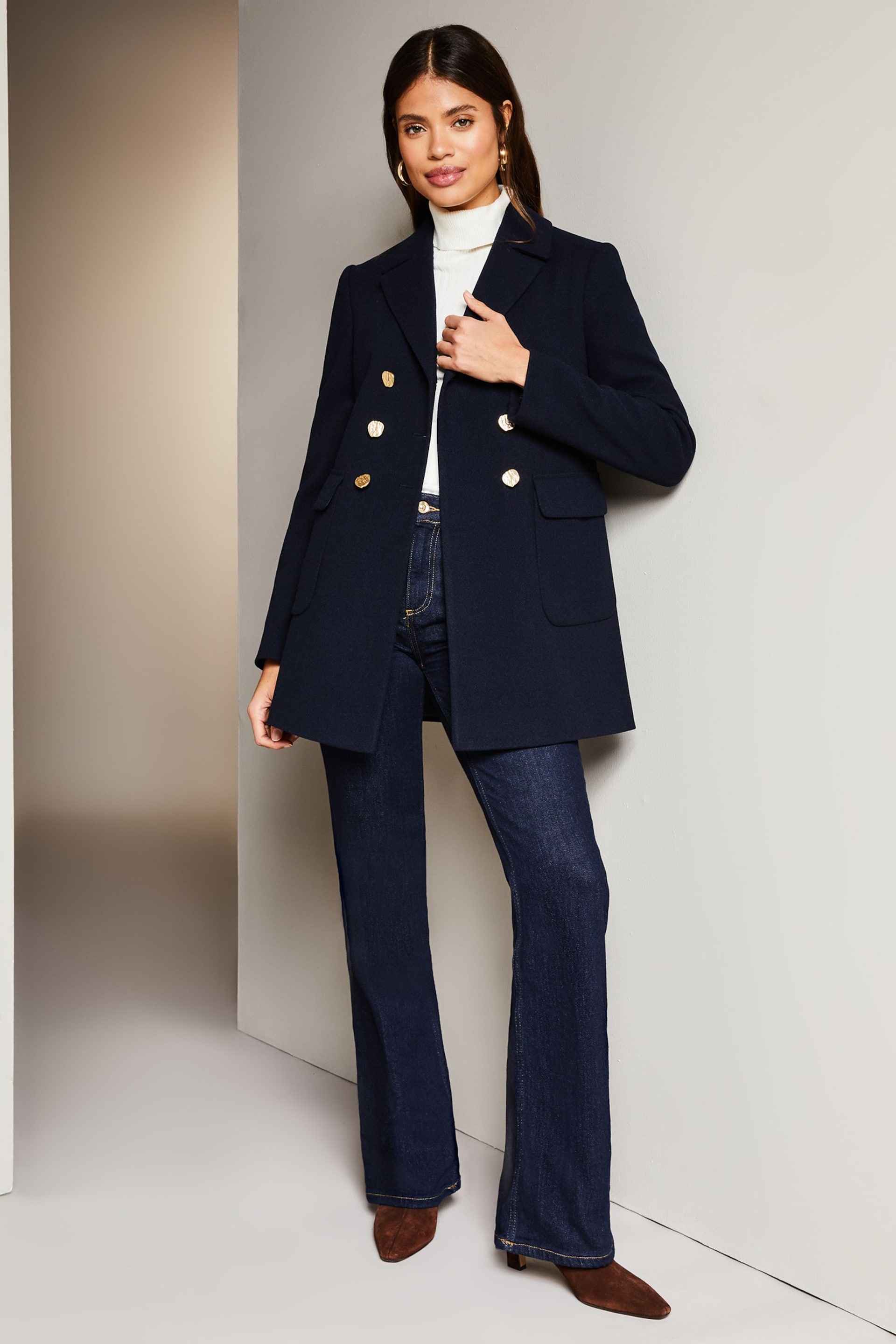 Lipsy Navy Blue Hammered Button Dolly Coat - Image 3 of 4