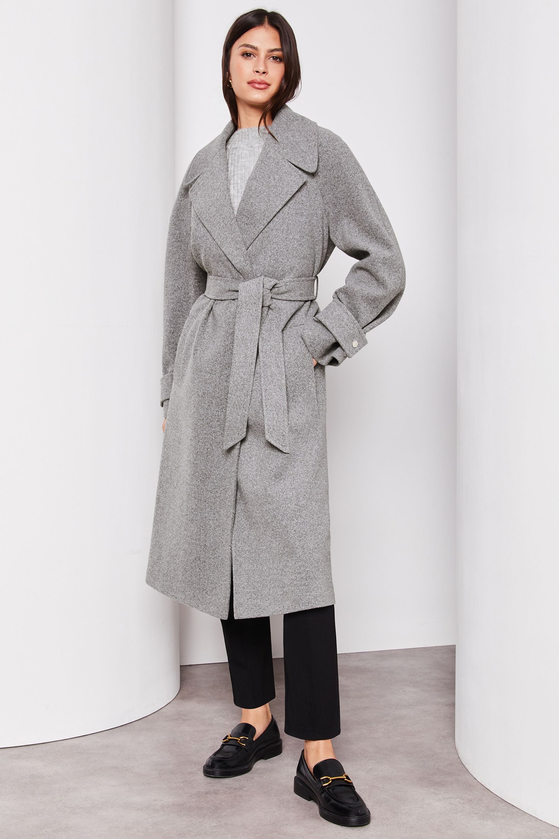 Buy Lipsy Grey Petite Belted Smart Wrap Trench Coat from Next Luxembourg