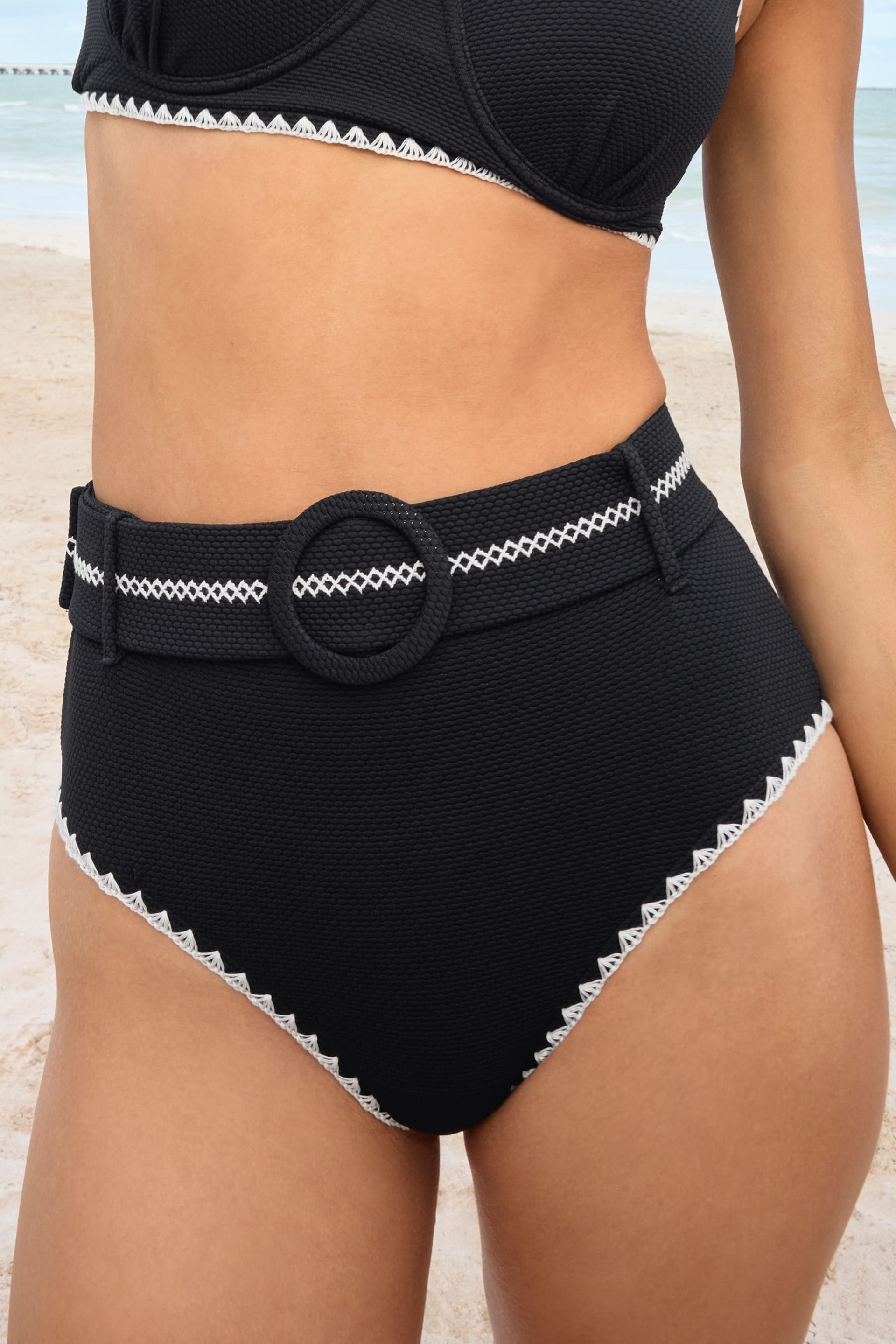 Love & Roses Black Stitch High Waisted Bikini Bottom - Image 1 of 4