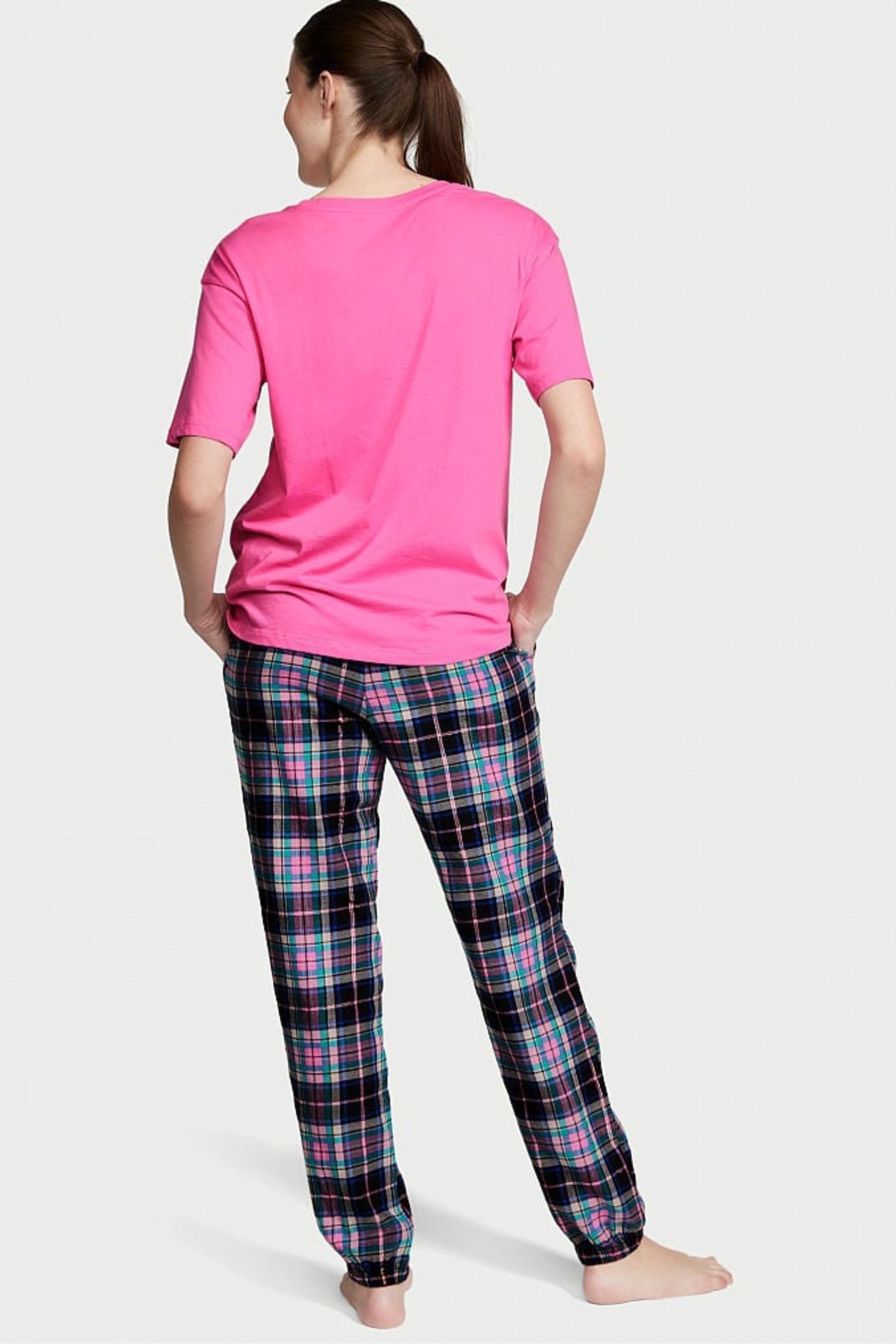 Buy Victoria s Secret Black Pink Tartan Long Cuffed Pyjamas from Next Ireland