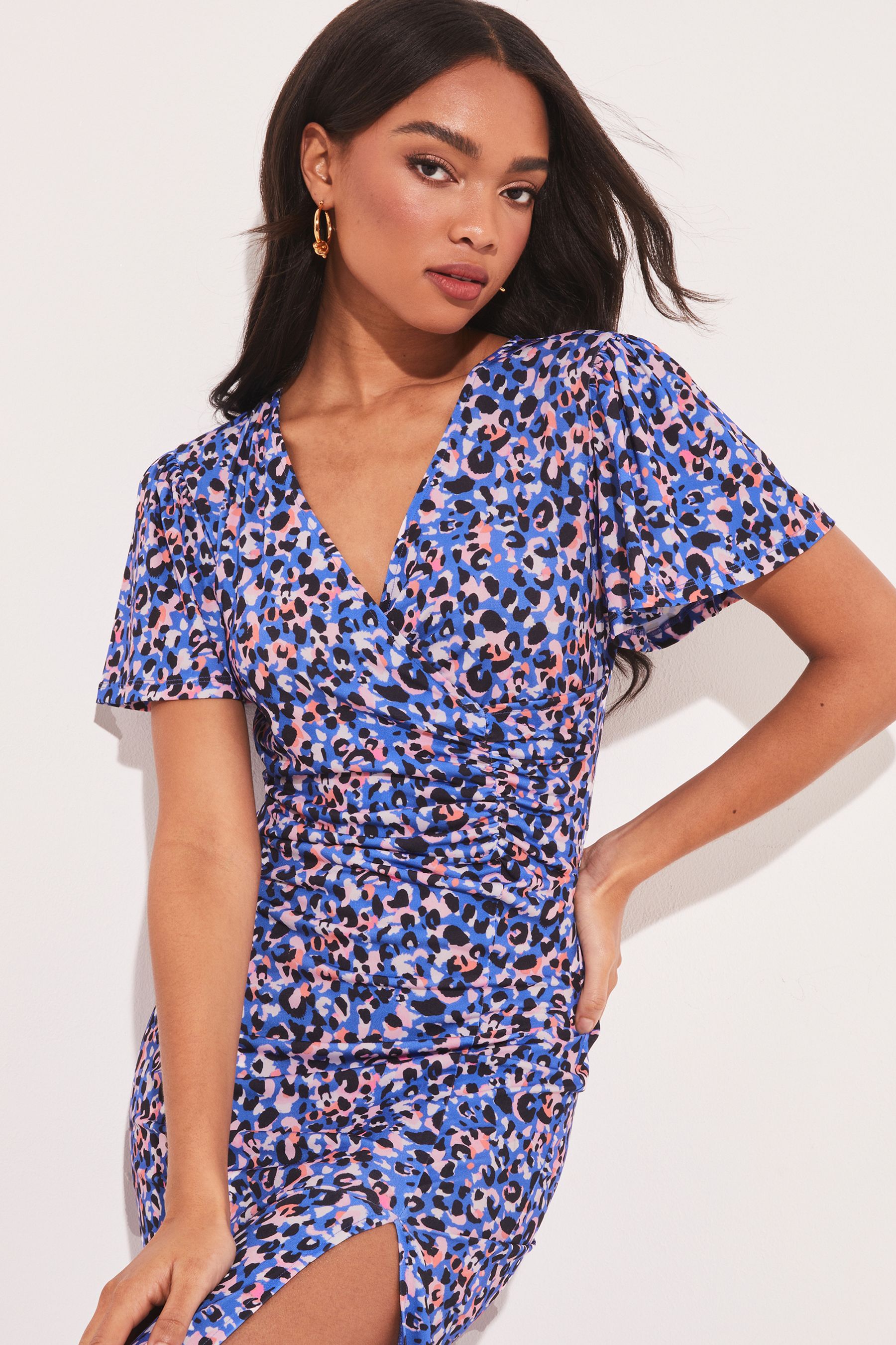 Lipsy jenna print lurex wrap dress store