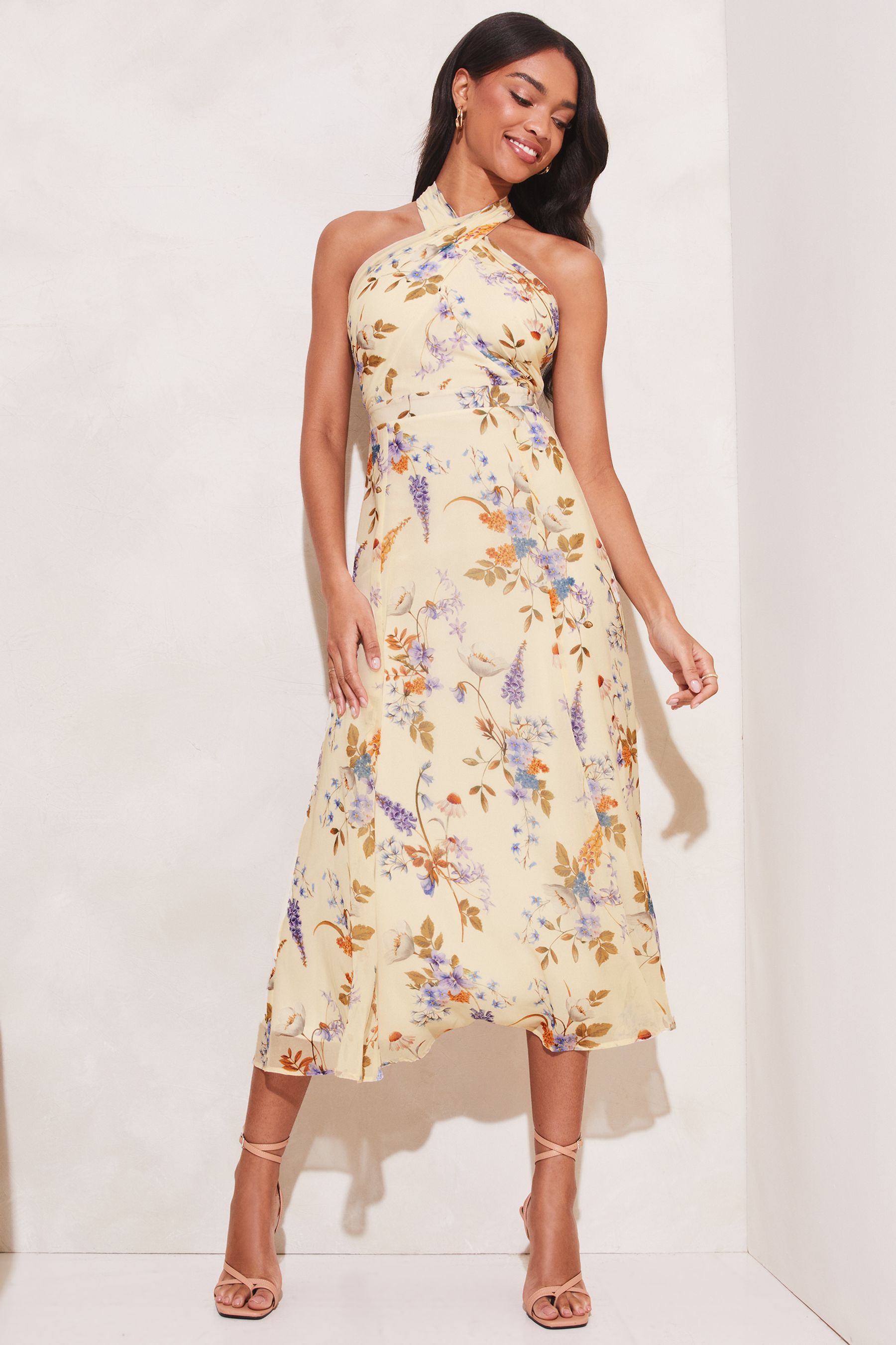 Buy Lipsy White Floral Printed Halterneck Midi Dress from Next Slovakia