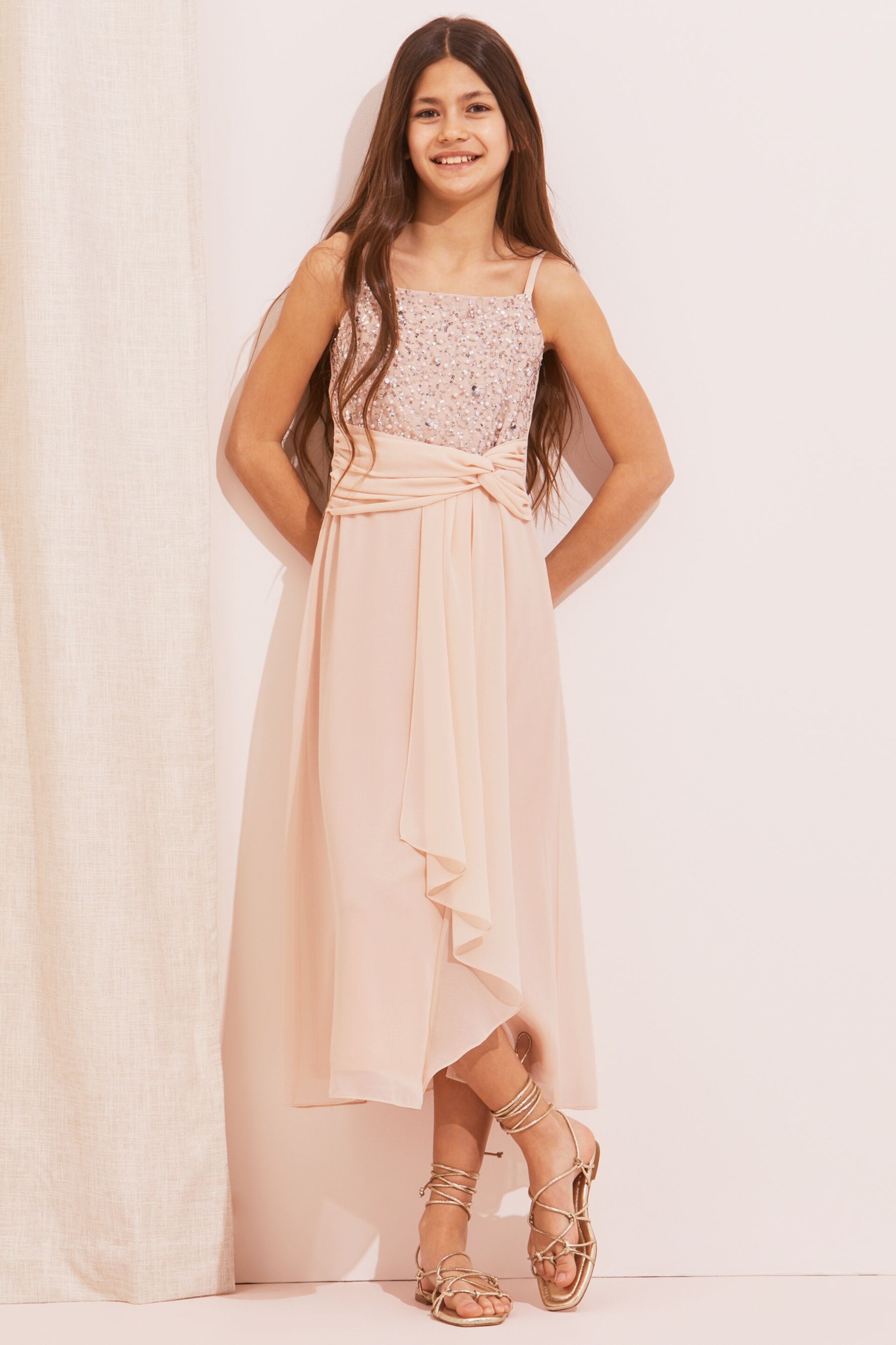 Lipsy Pink Embellished Strap Maxi Occasion Dress - Image 1 of 4