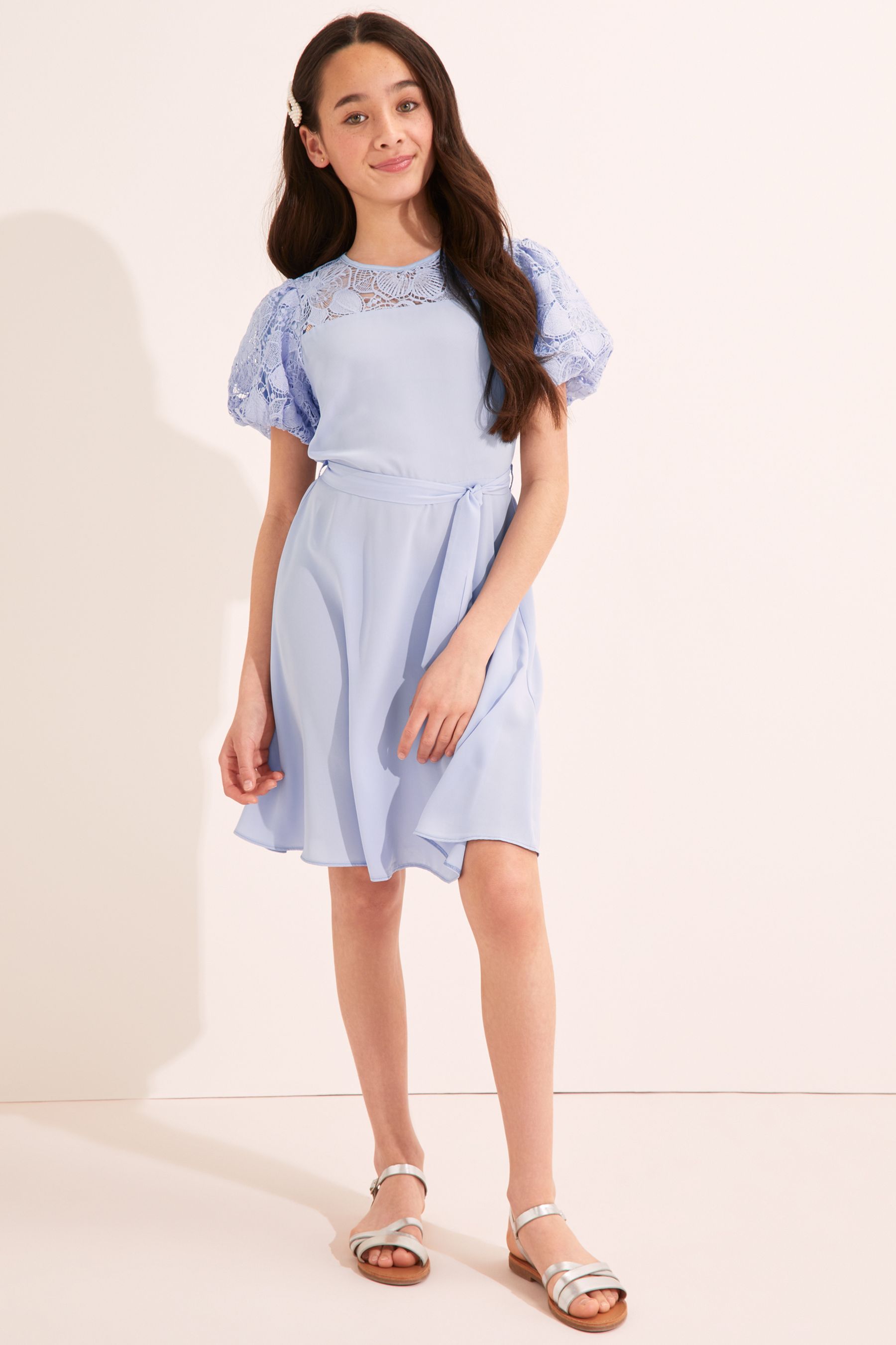 Buy Lipsy Blue Lace Yoke Dress from Next Luxembourg