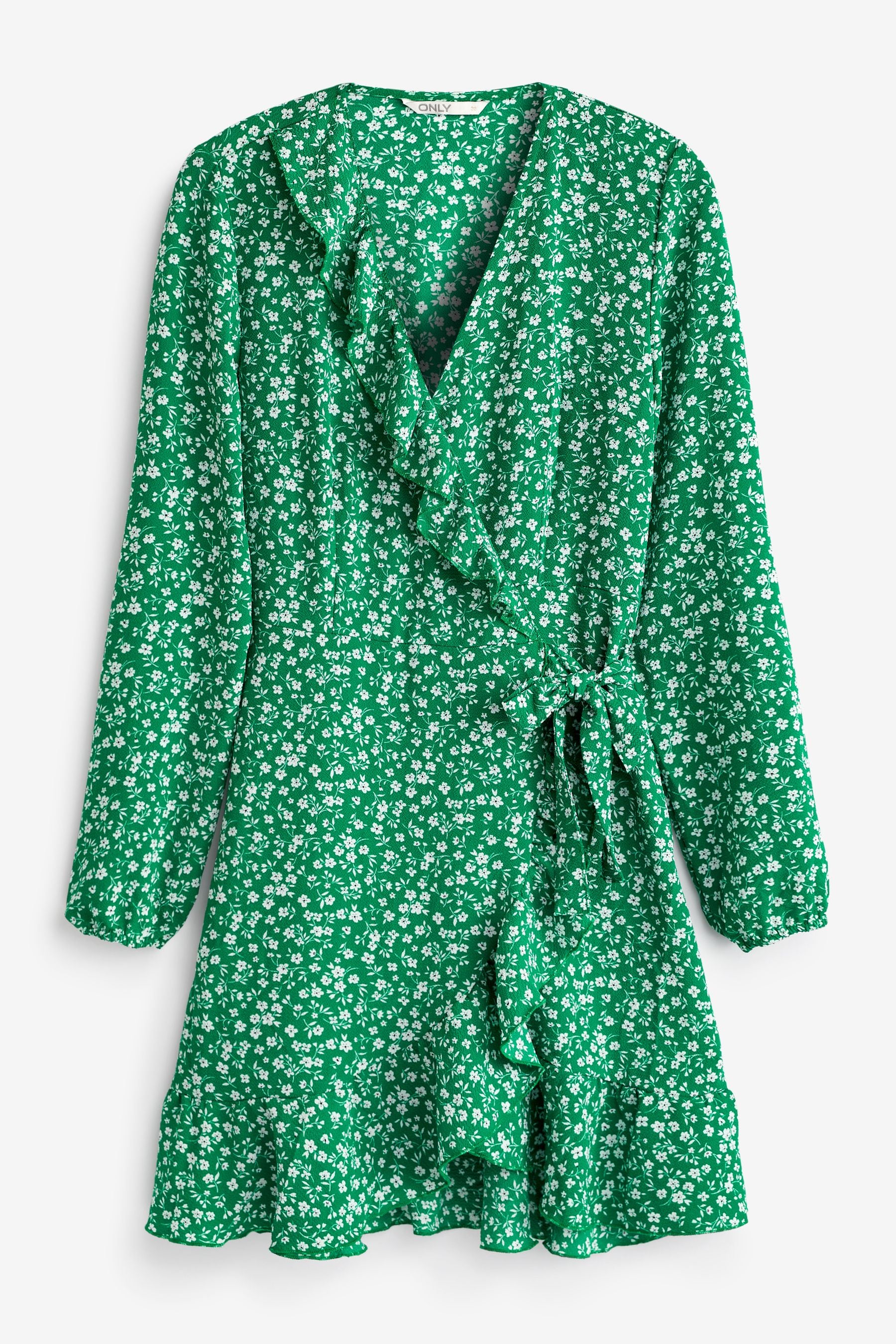 Green ditsy wrap dress store