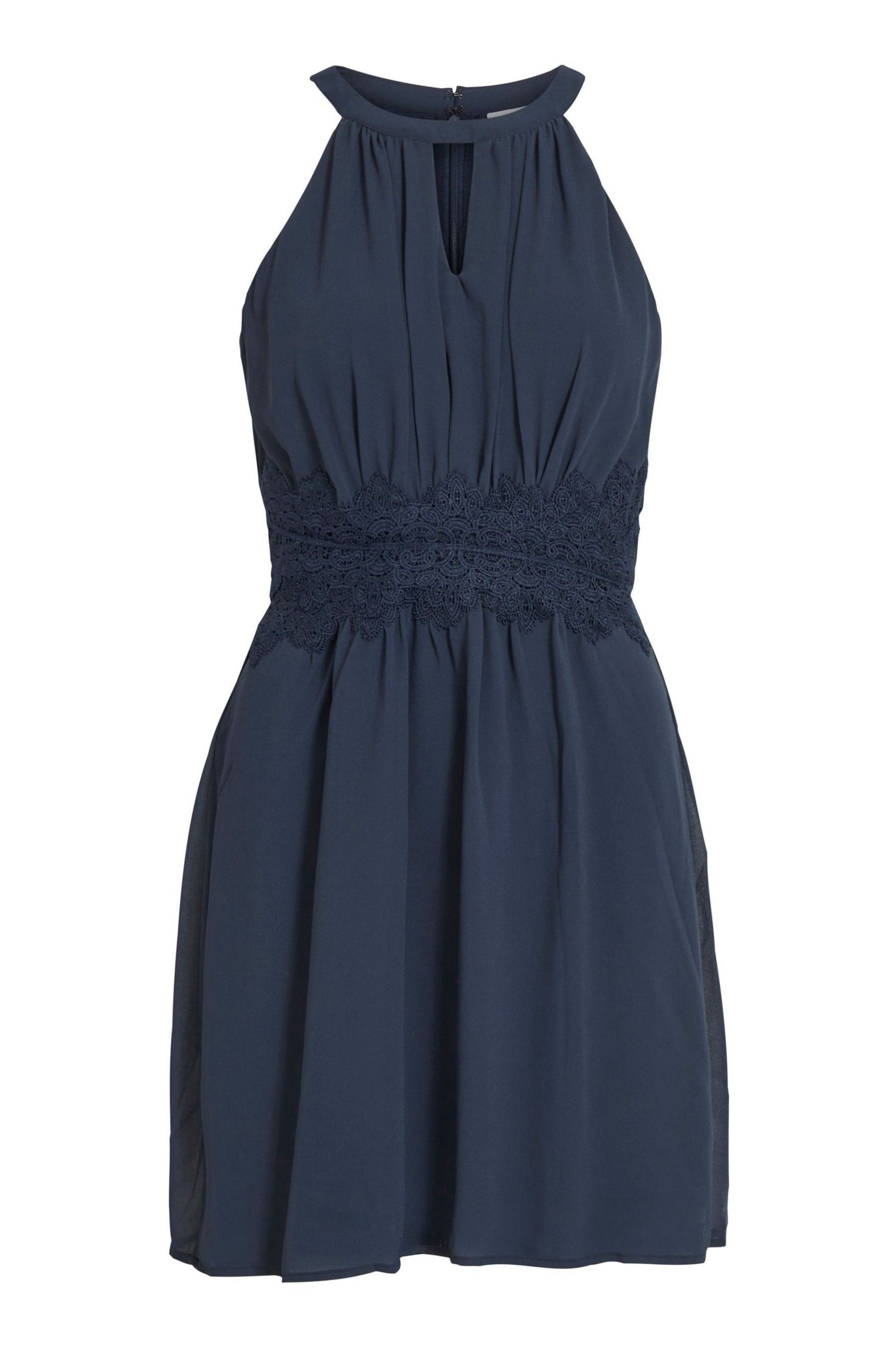 VILA Navy/Blue Halter Neck Tulle Fit And Flare Dress - Image 5 of 5