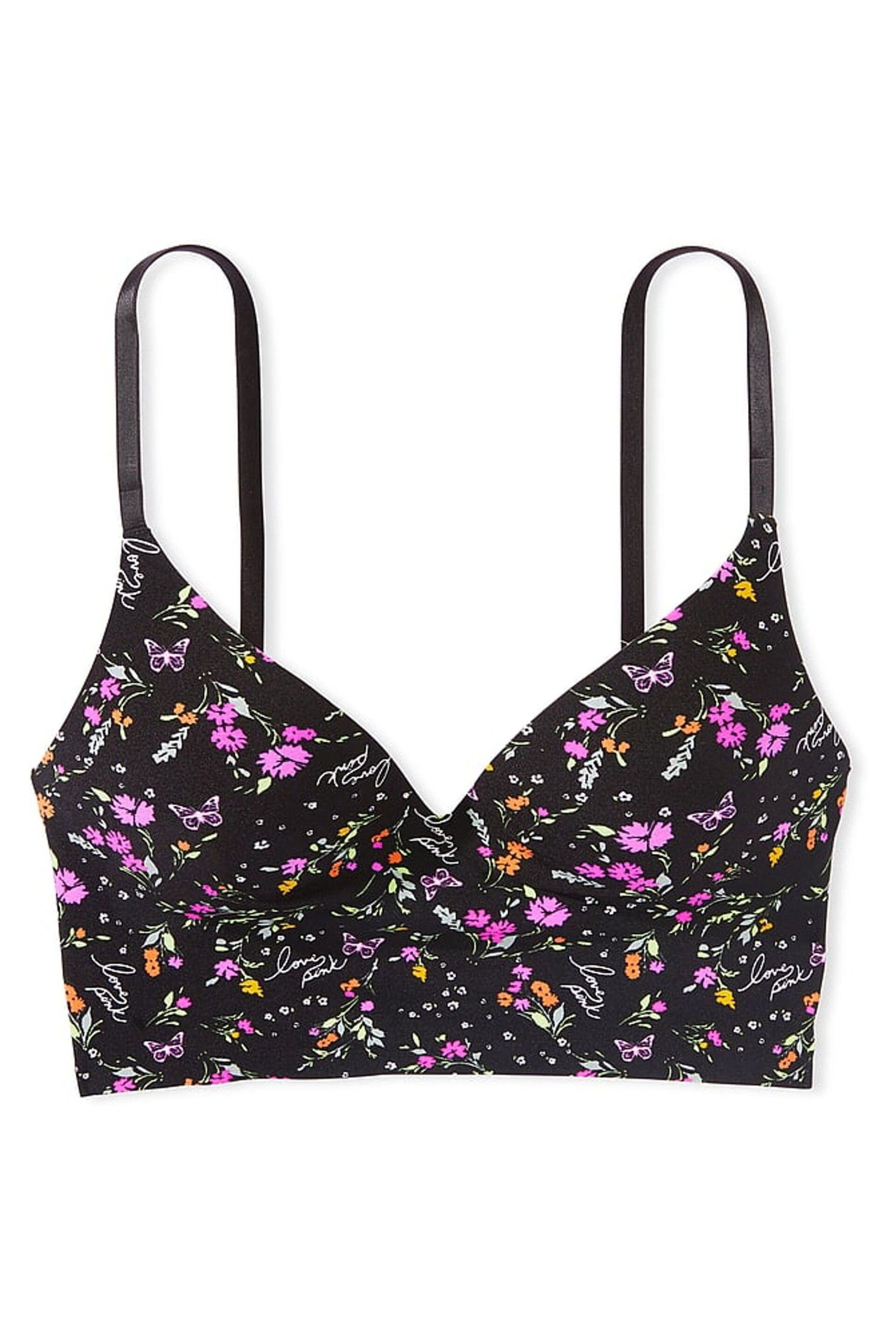 Victoria's Secret PINK Pure Black Floral Non Wired Push Up Lounge Bralette - Image 4 of 4