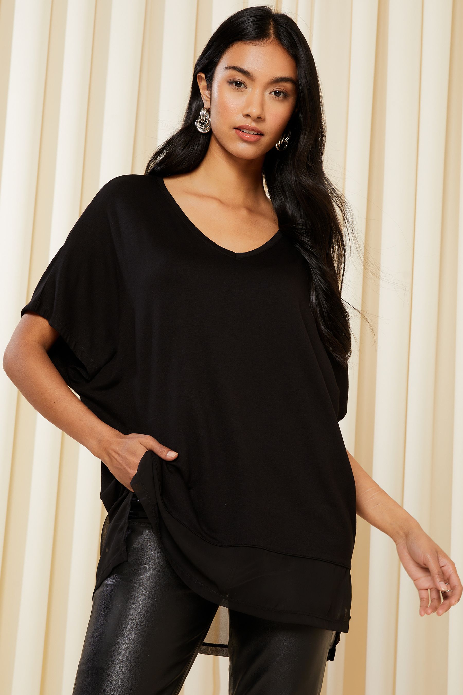 Black v neck chiffon top online