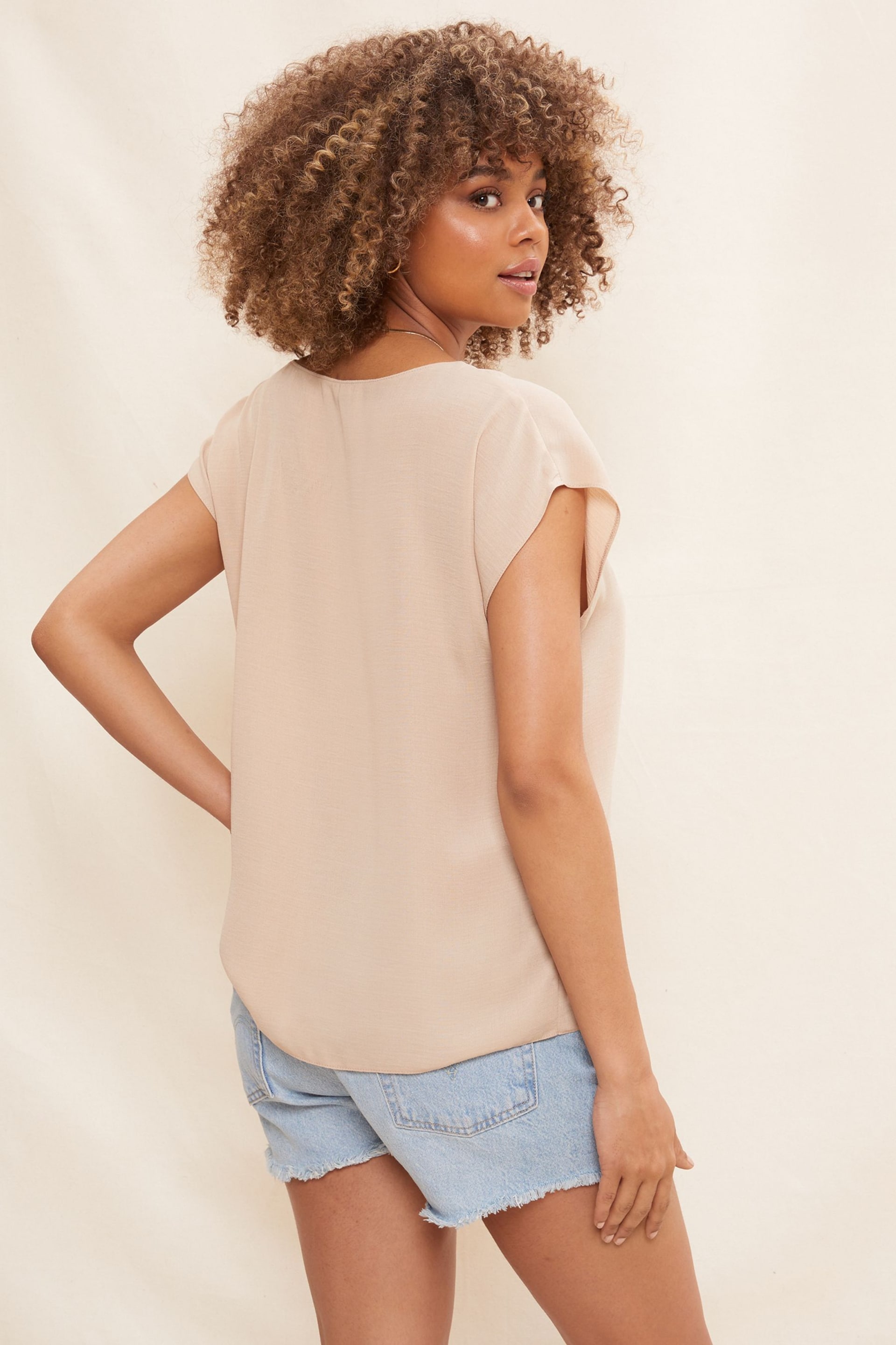 Friends Like These Stone V Neck Short Sleeve Satin Blouse - Image 2 of 4