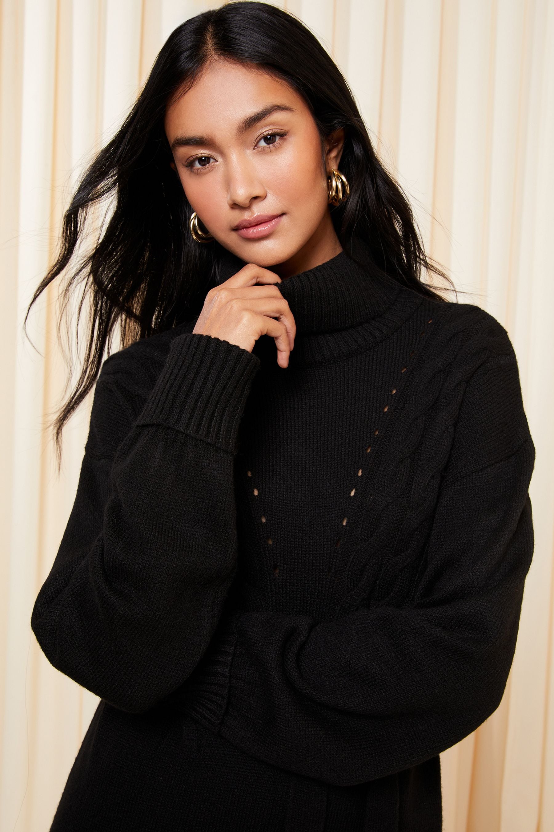 Buy Friends Like These Black Roll Neck Belted Knitted Jumper Dress from Next Luxembourg
