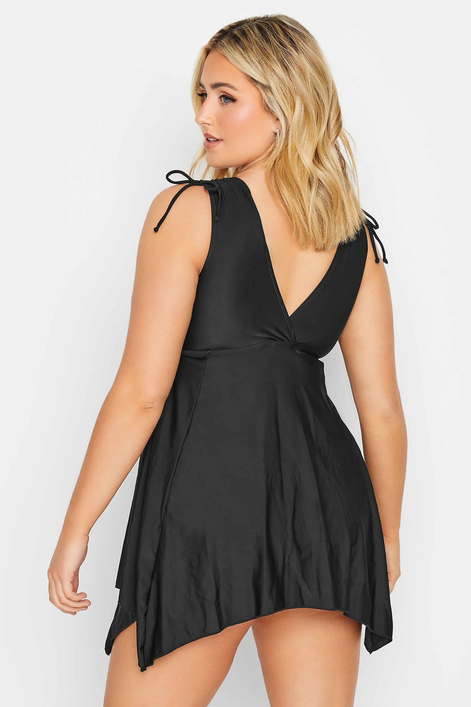 Yours Curve Black Drawstring Shoulder Plunge Bust Support Swimdress - Image 3 of 4