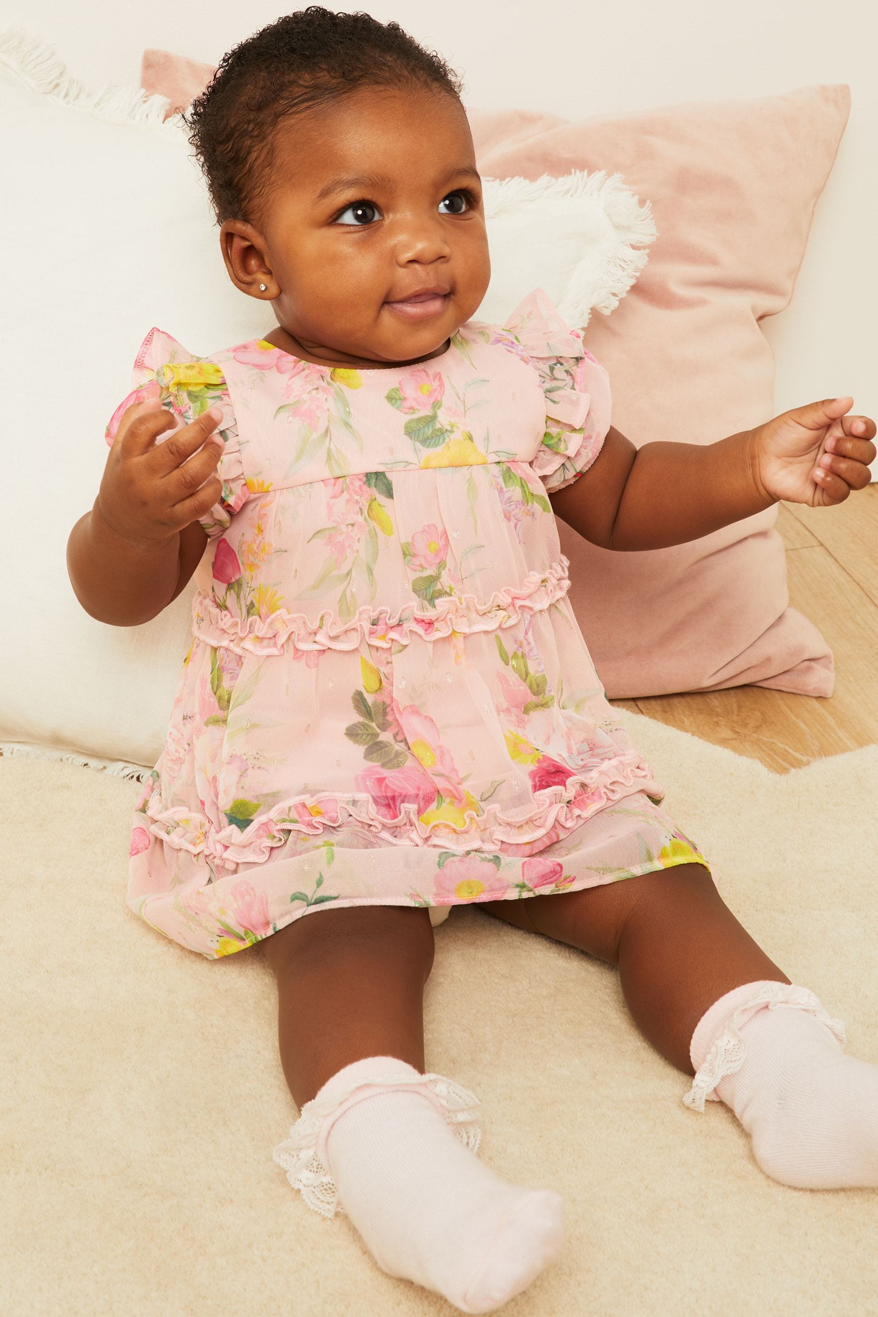 Buy Lipsy Pink Baby Tiered Ruffle Dress from Next Belgium