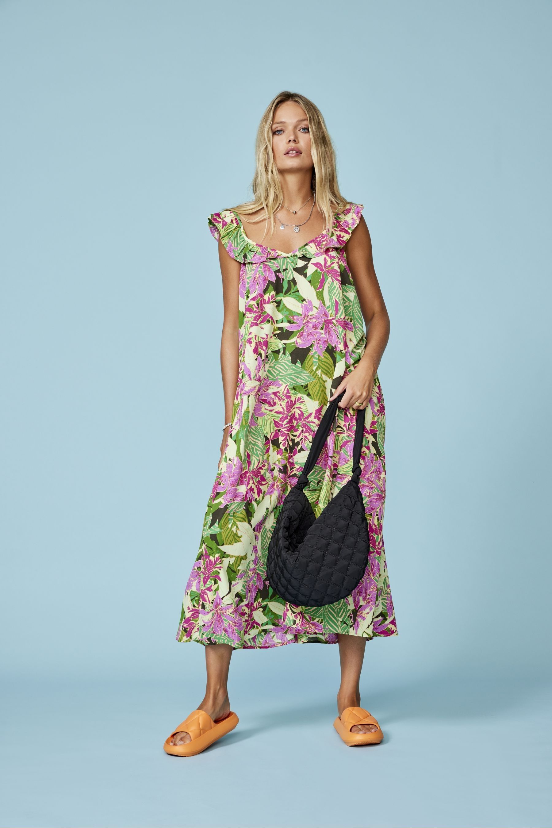 Buy ONLY Pink Green Tropical Printed Ruffle Detail Maxi Dress from Next Luxembourg