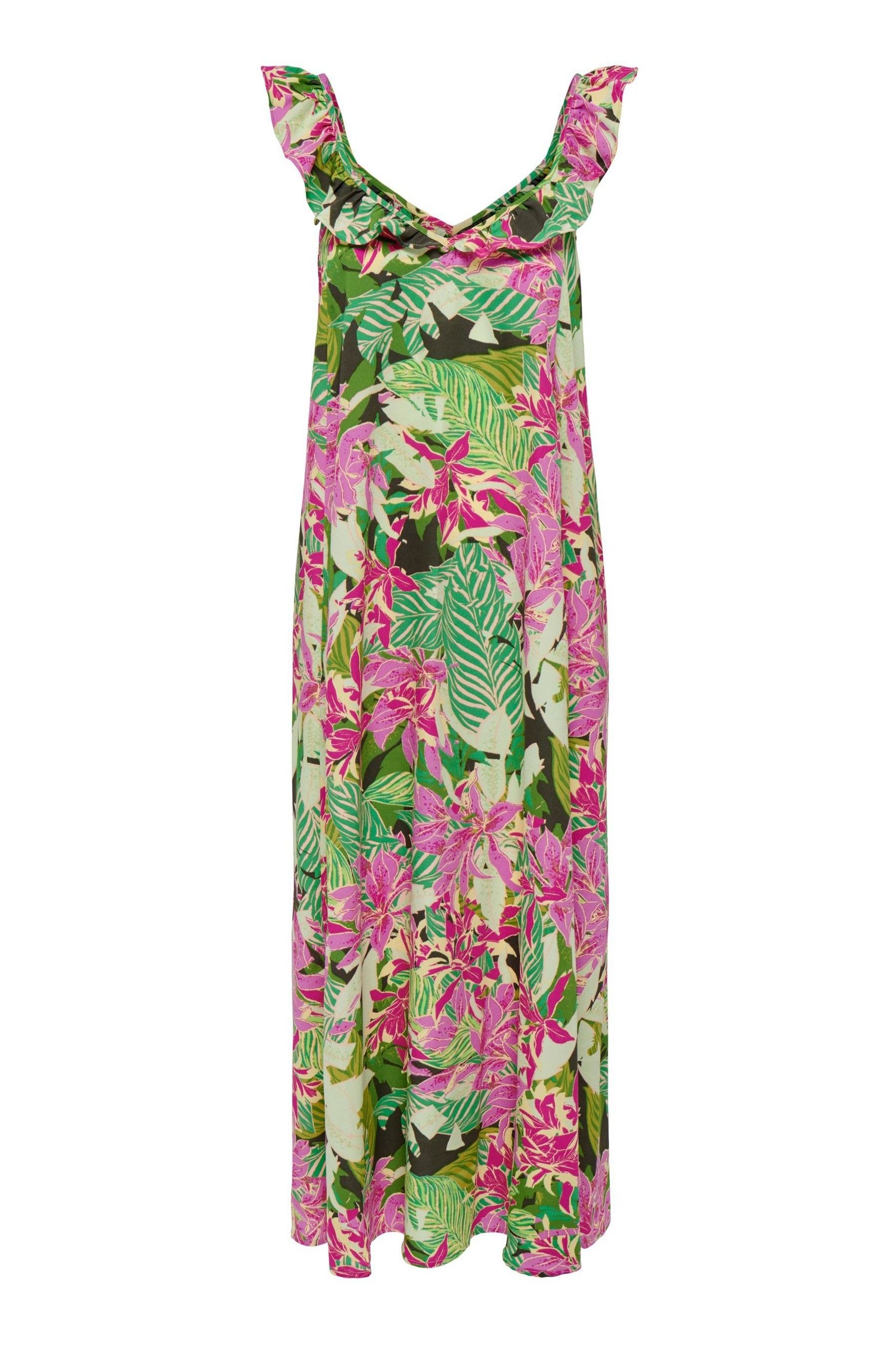 Buy ONLY Pink Green Tropical Printed Ruffle Detail Maxi Dress from Next Luxembourg