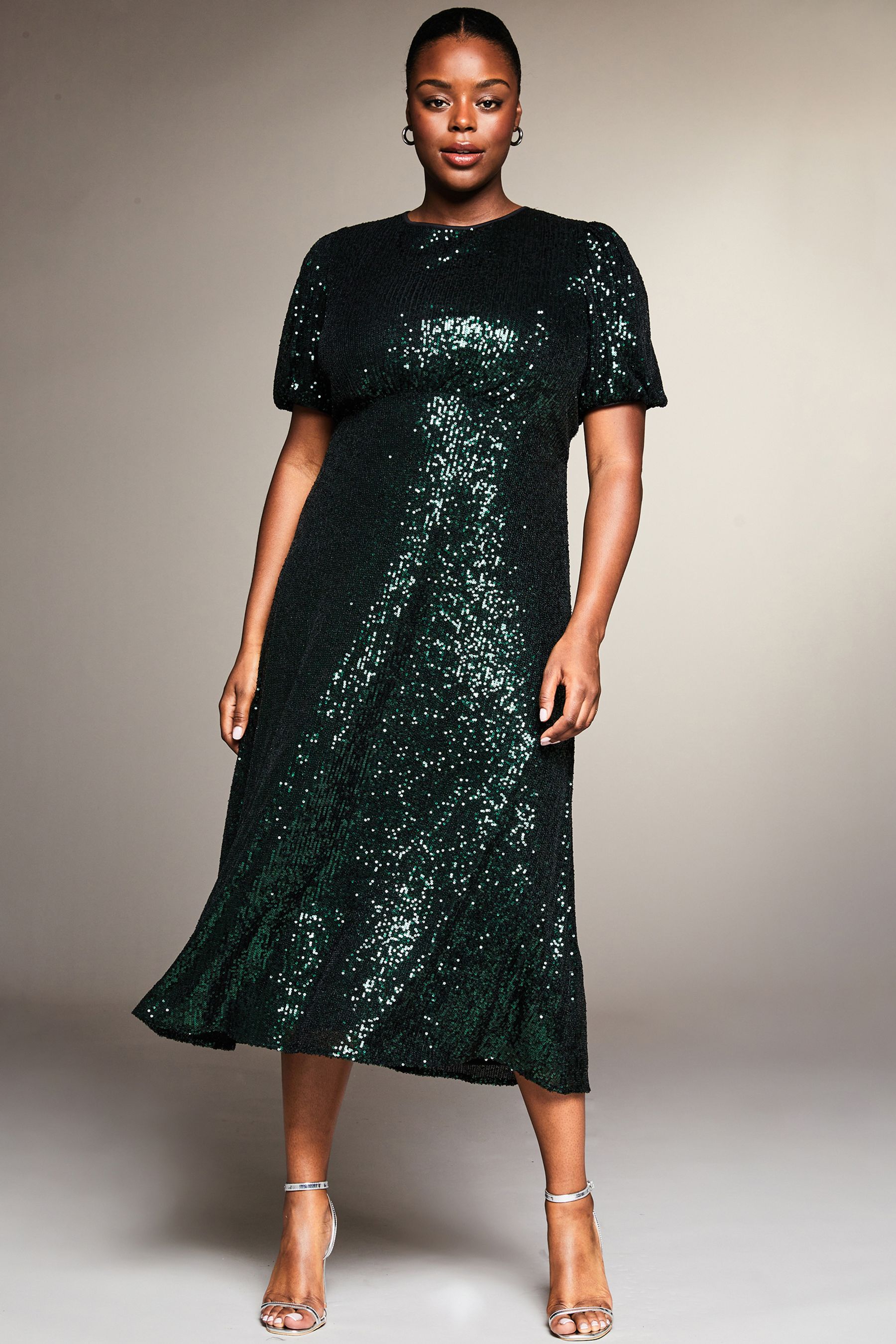 Buy Lipsy Green Curve Short Sleeve Sequin Underbust Midi Dress from Next Slovakia