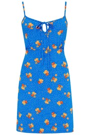 Pour Moi Blue Floral Strappy Tie Front Jersey Mini Dress - Image 4 of 5